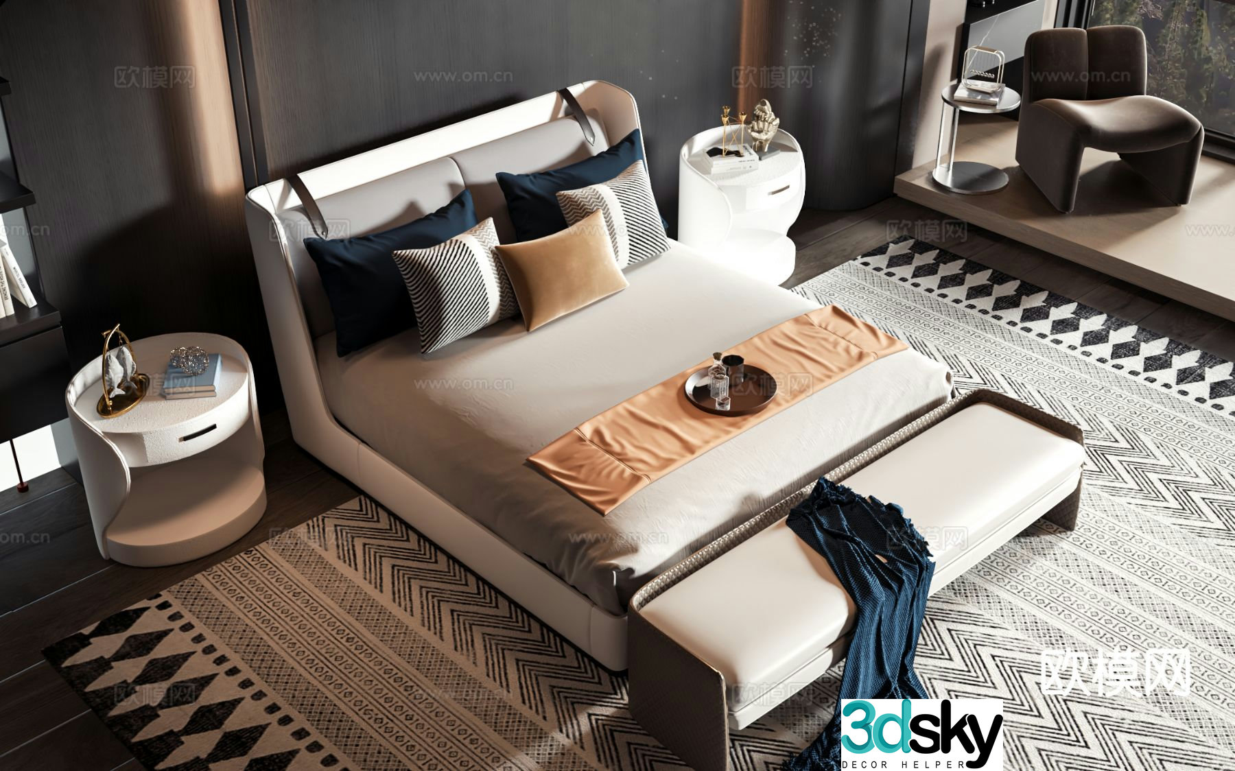 Modern double bed 3d model