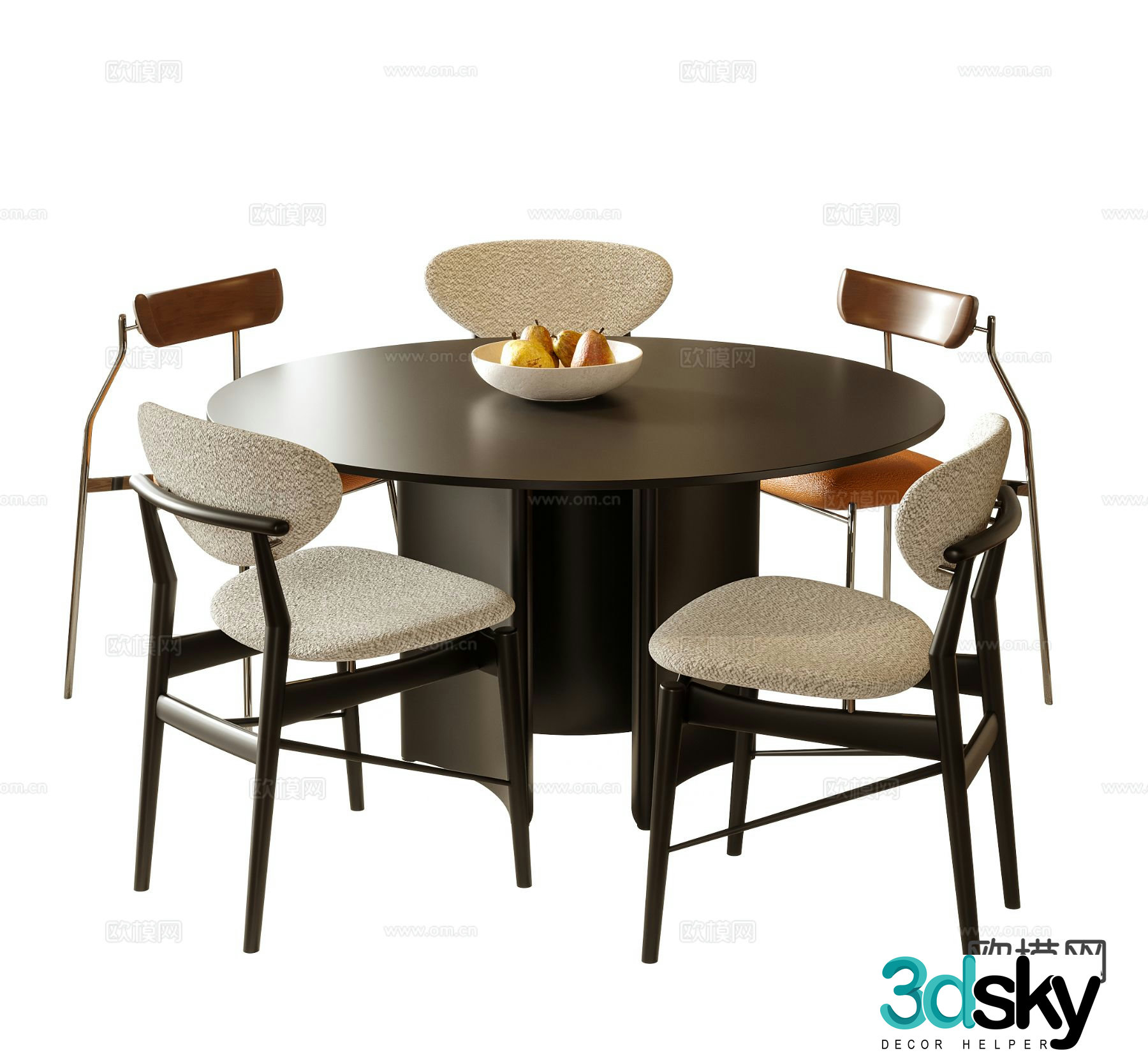 Medium style dining table and chairs round dining table 3D model