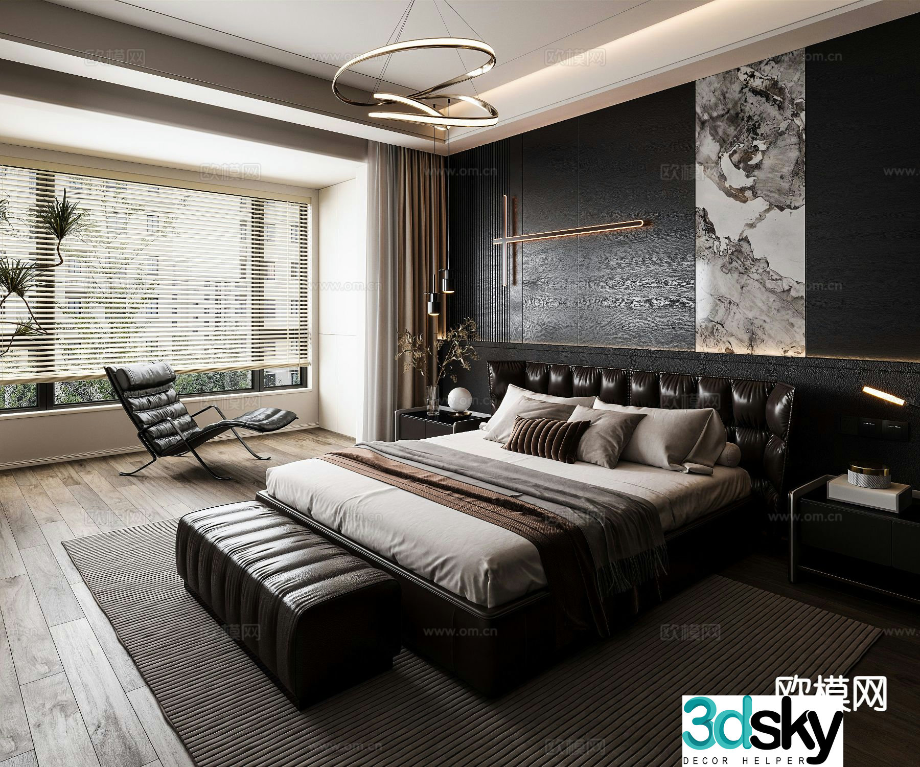 Italian double bed 3d model