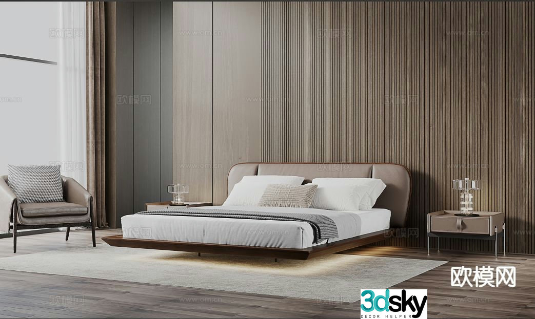 Italian double bed 3d model