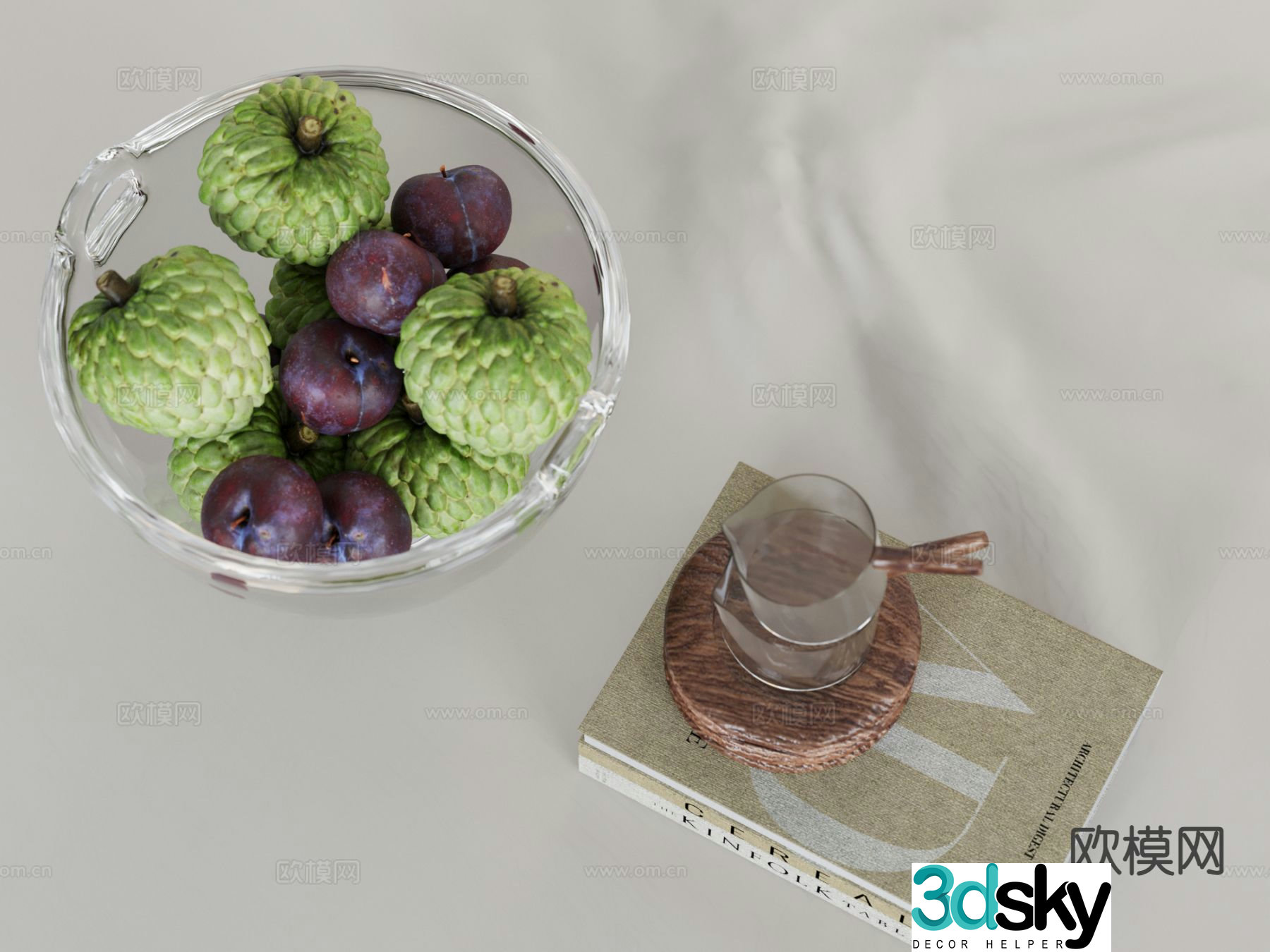 Modern fruit ornaments fruit plate sugar apple plum cup book 3D model