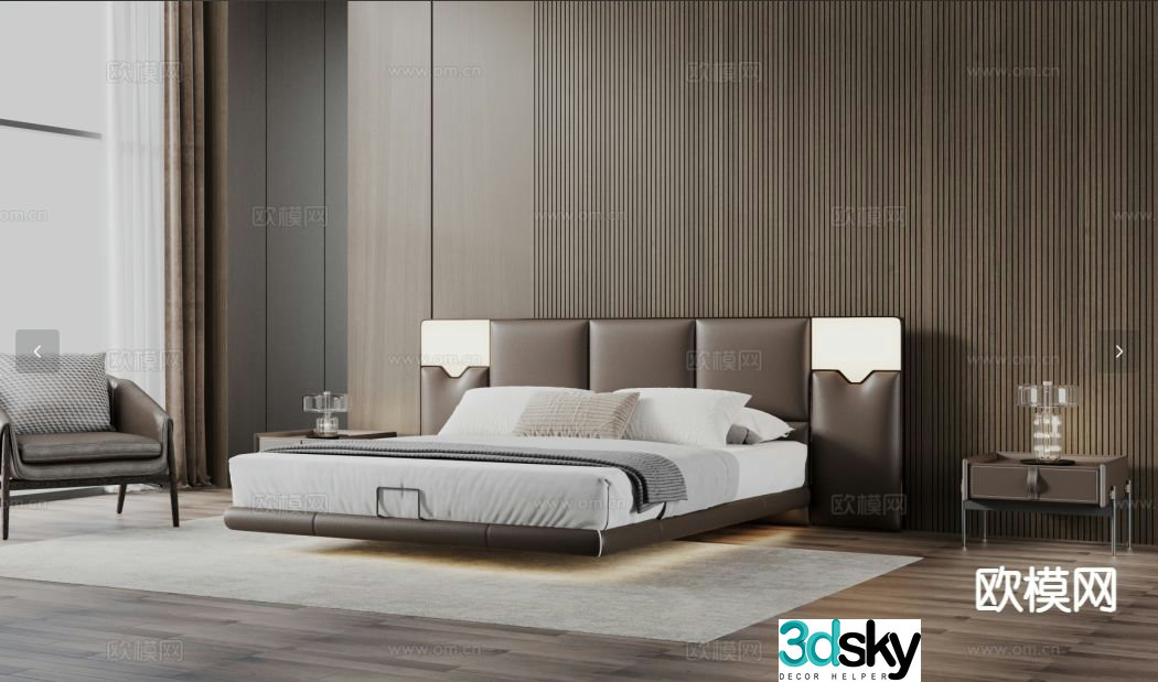 Italian double bed 3d model
