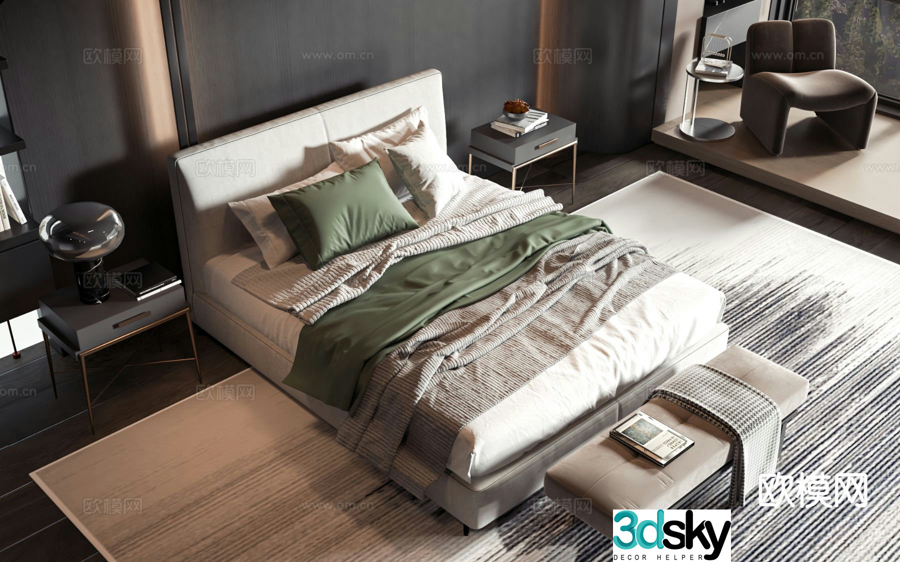 Modern double bed 3d model