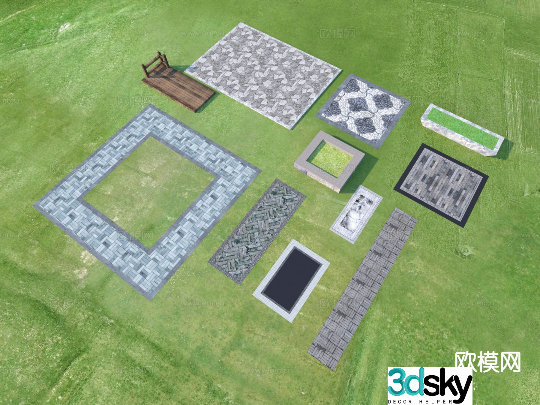 Landscape Garden Road Park Tingbu 3D model