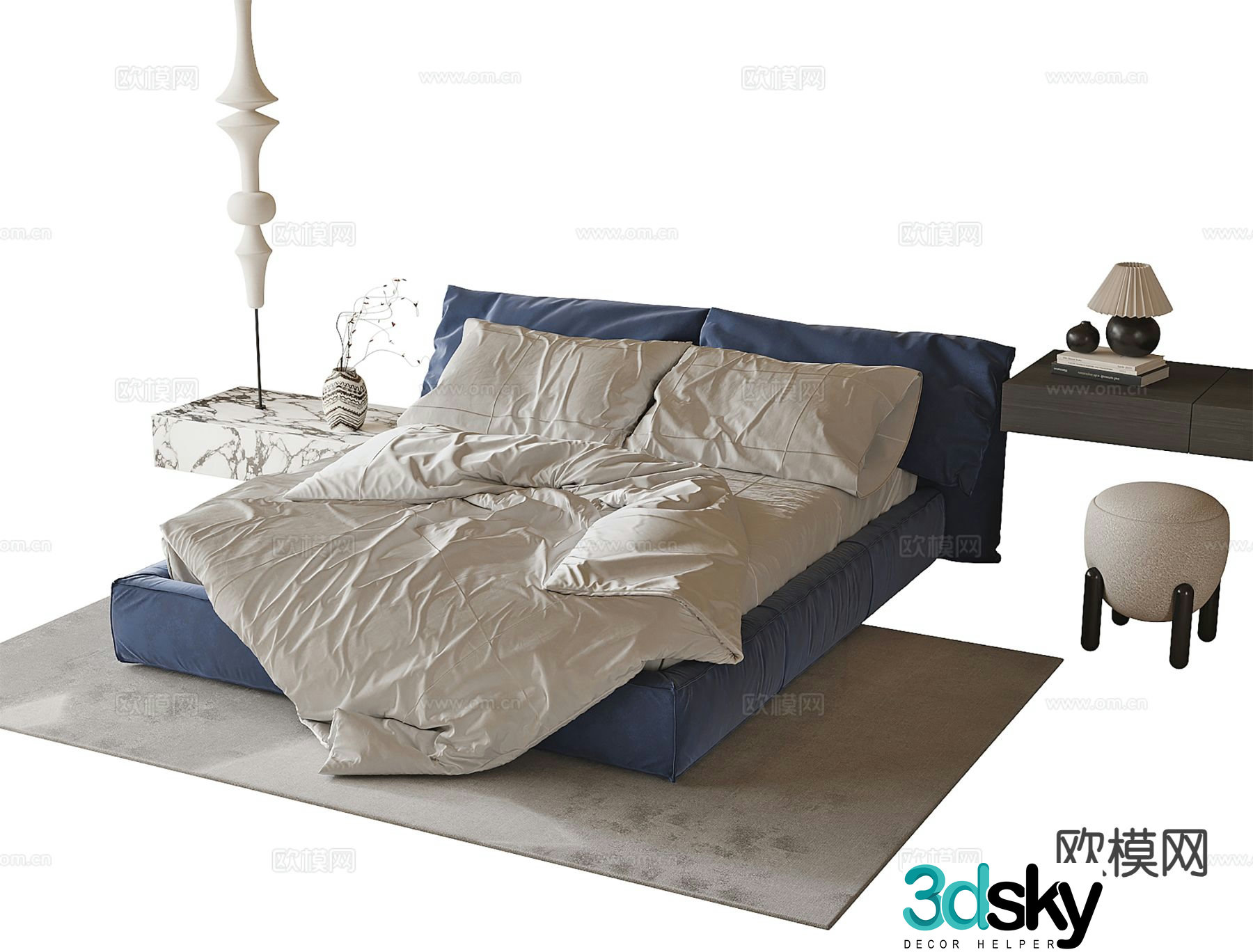 French double bed 3d model