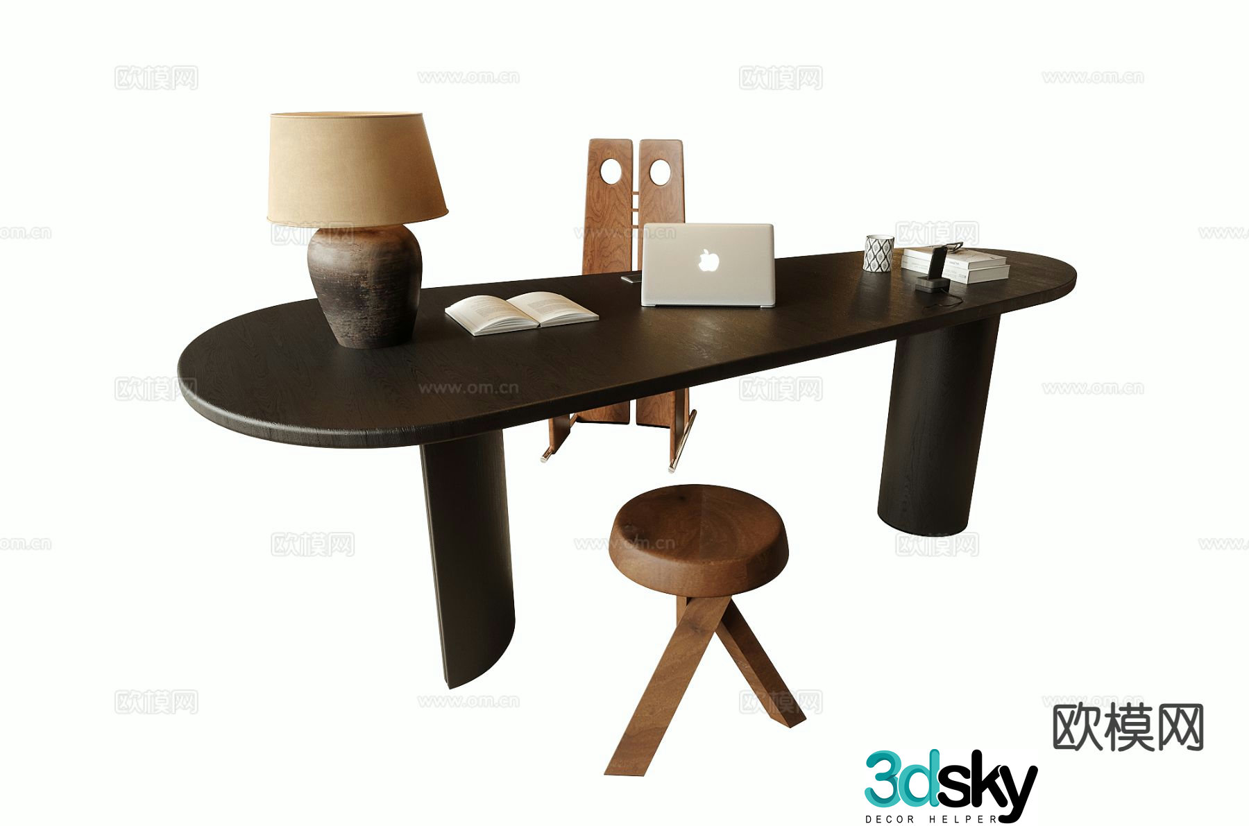 Medieval style desk computer desk study table 3d model