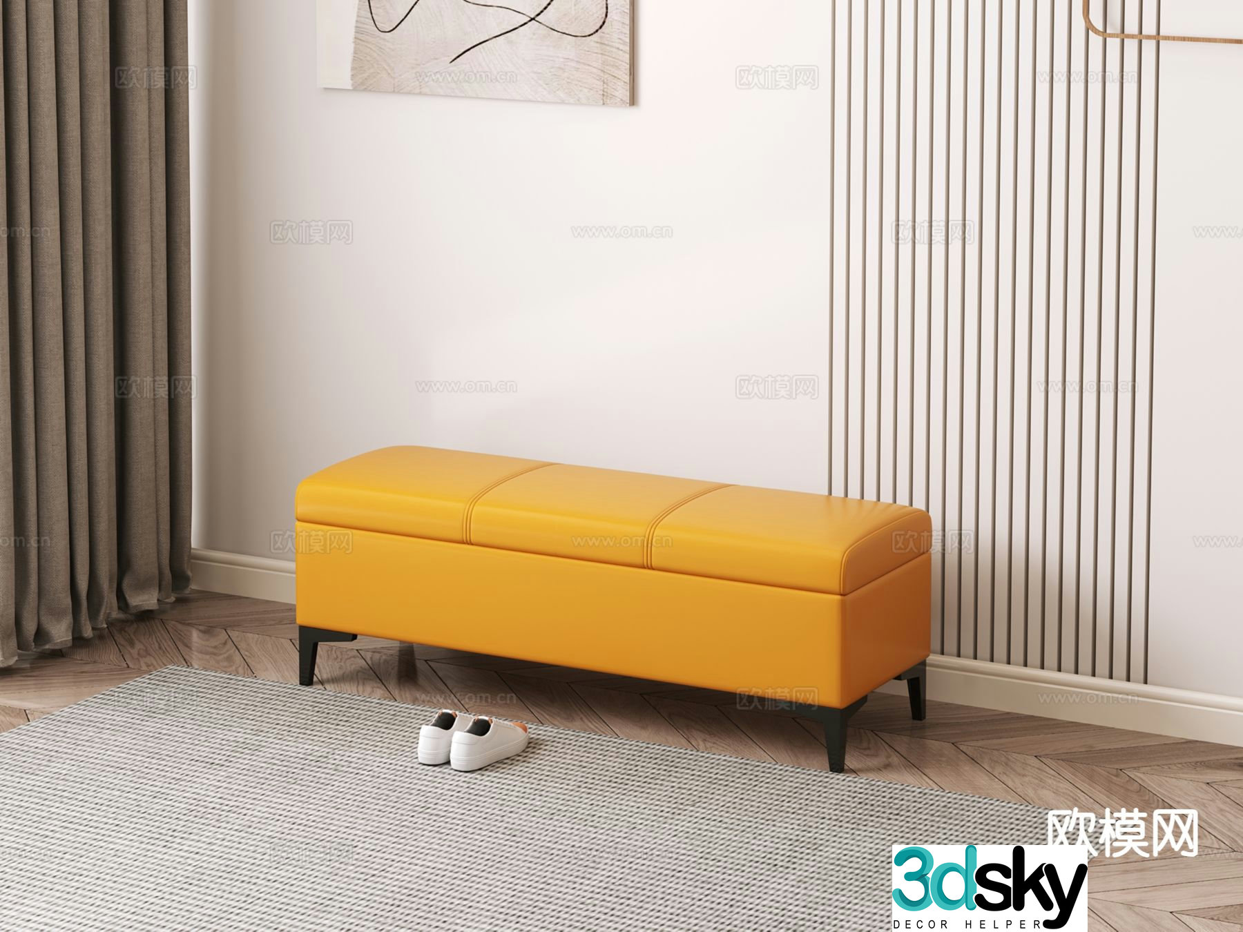 Leather stool sofa stool low stool 3d model
