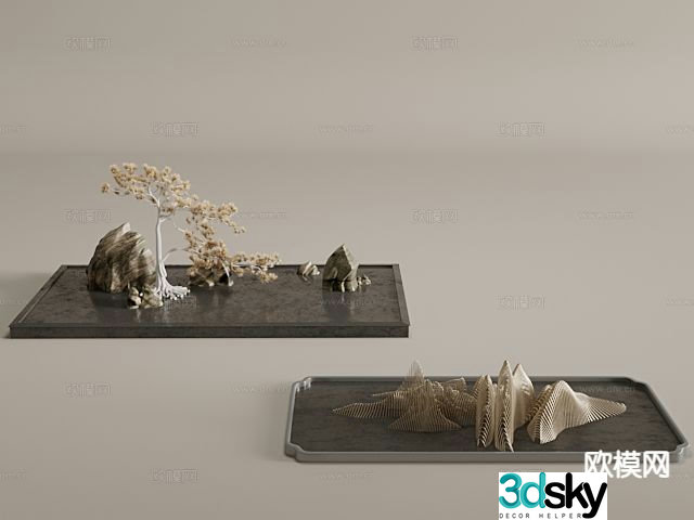 New Chinese style rockery pine tree gardening sketch 3D model
