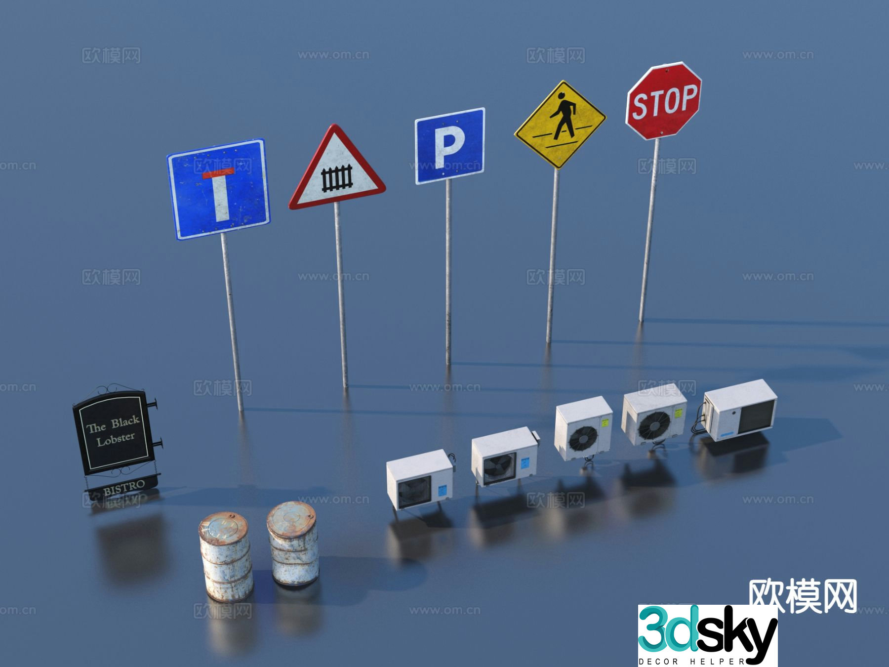 Traffic street sign warning sign sign 3d model