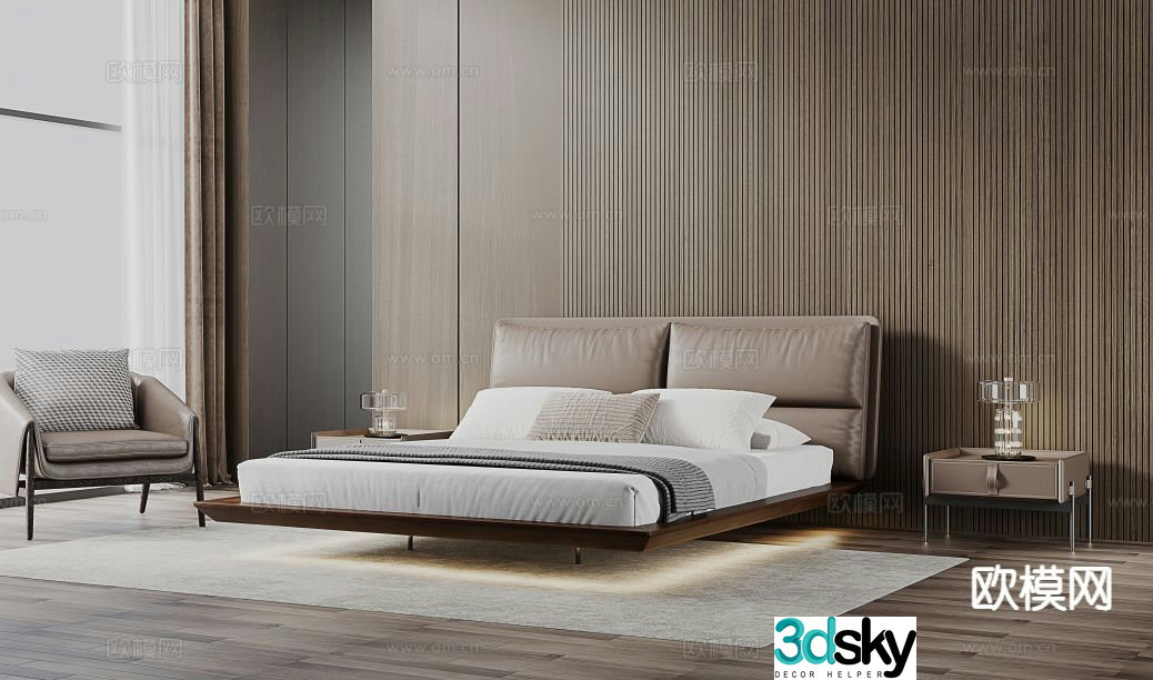 Italian double bed 3d model