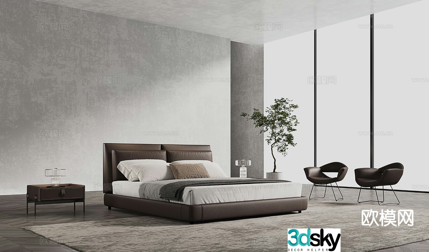Italian double bed 3d model
