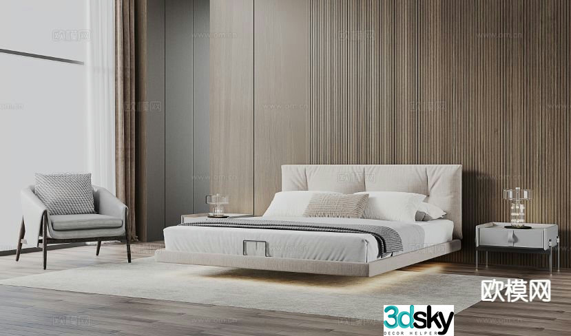 Fabric double bed 3d model