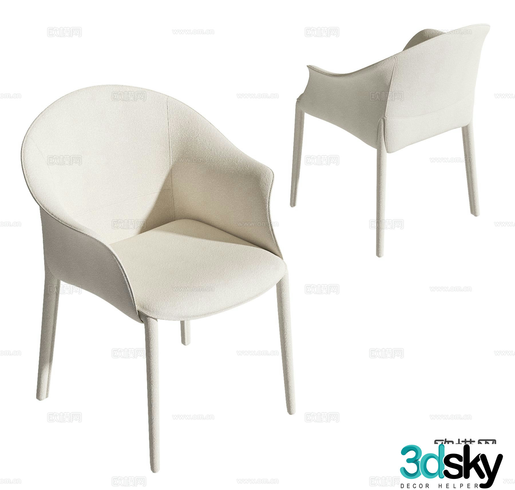 Cream style chair dining chair 3d model
