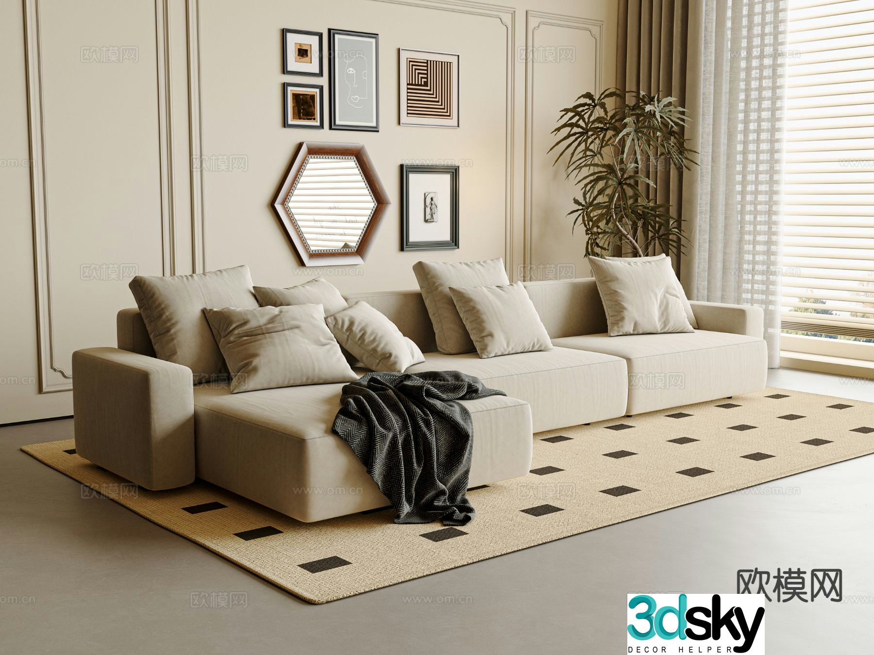 Medieval style sofa multi-person sofa 3d model