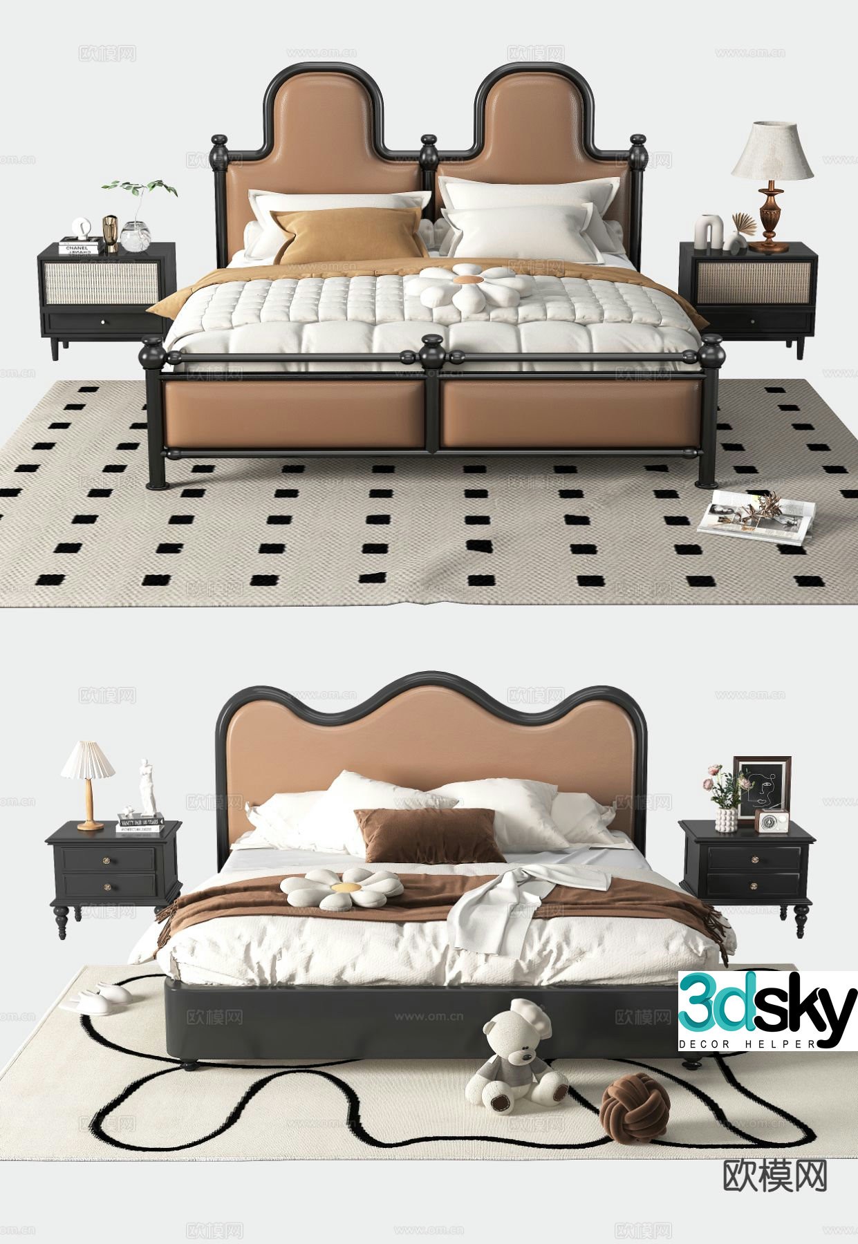 French double bed 3d model