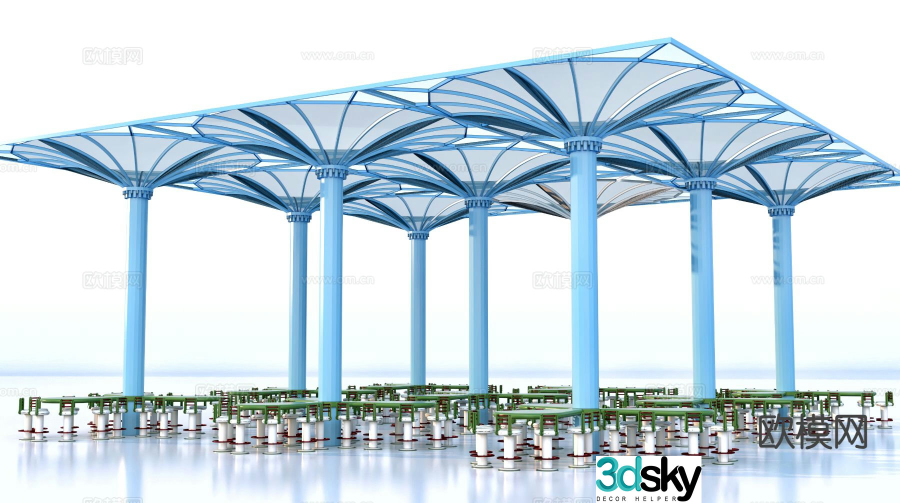 Landscape urban sketch bamboo pavilion tower gallery 3D model