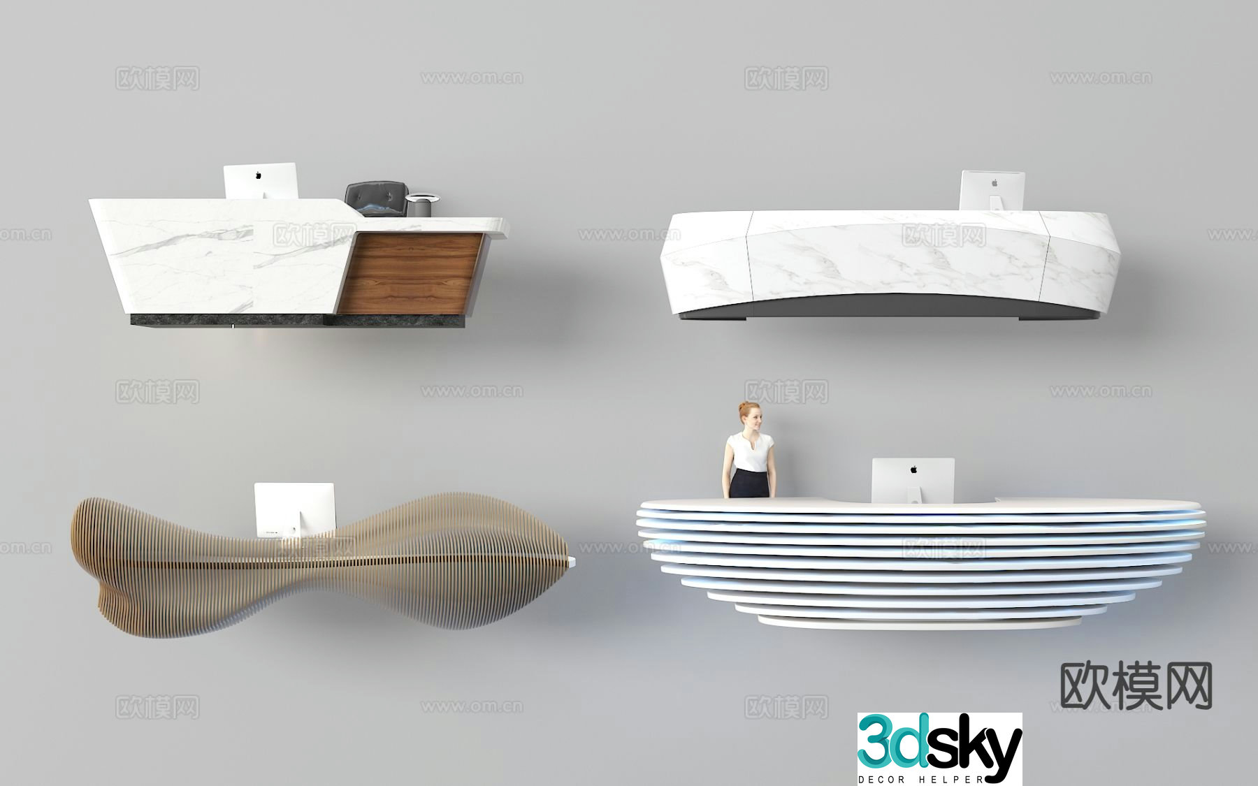 Modern front desk reception desk service desk 3d model