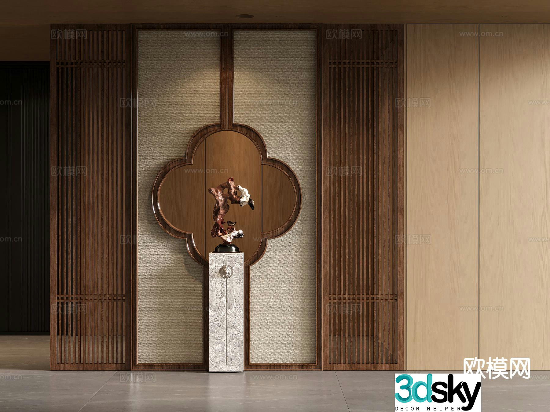 New Chinese style entrance partition end view wall 3D model