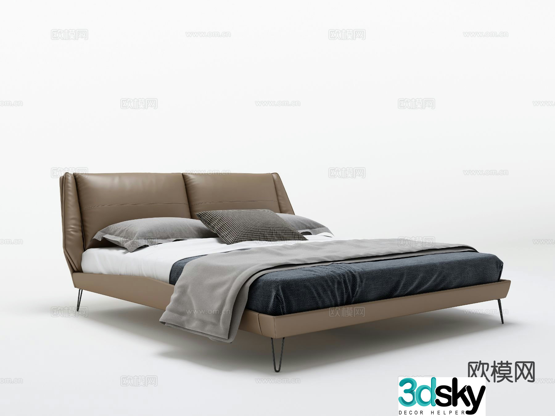 Light luxury double bed 3D model