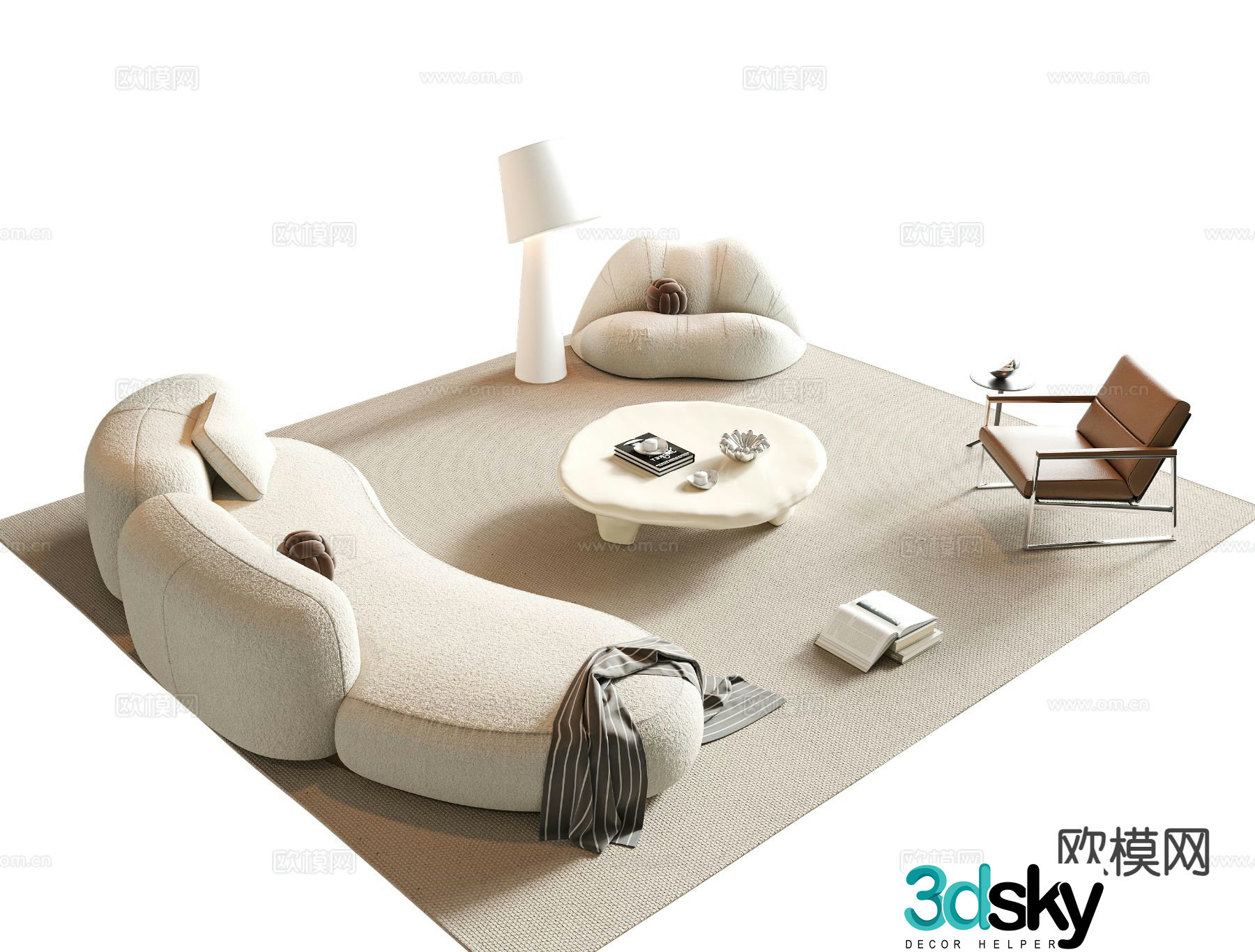 Cream style curved sofa modular sofa 3d model
