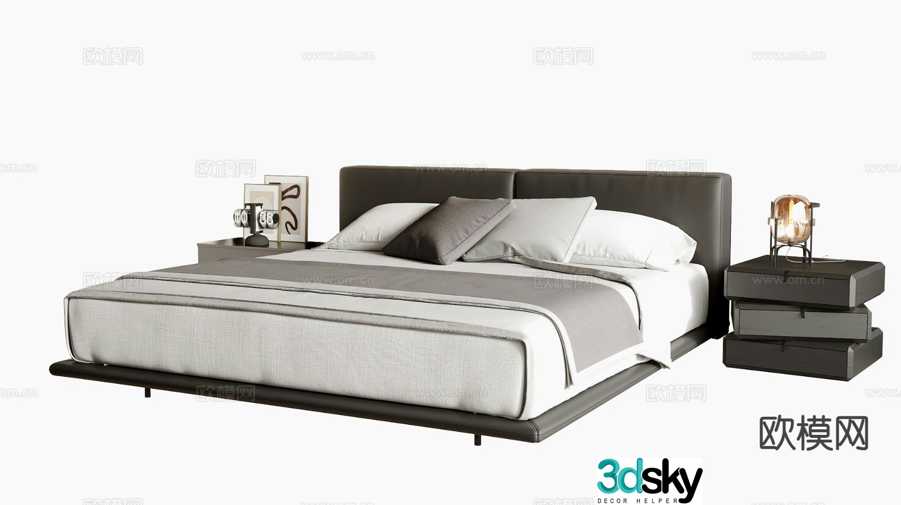 Leather double bed 3d model