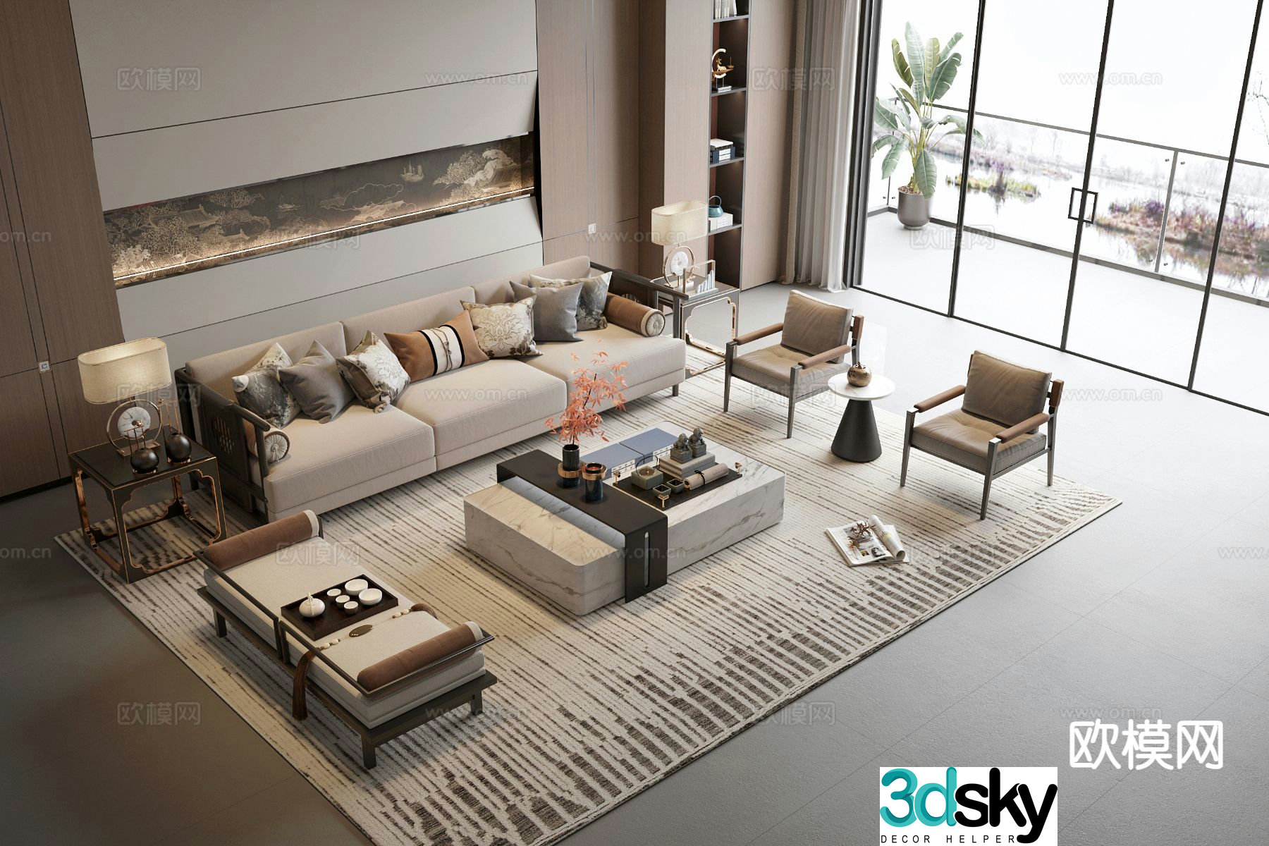 New Chinese style sofa modular sofa 3d model