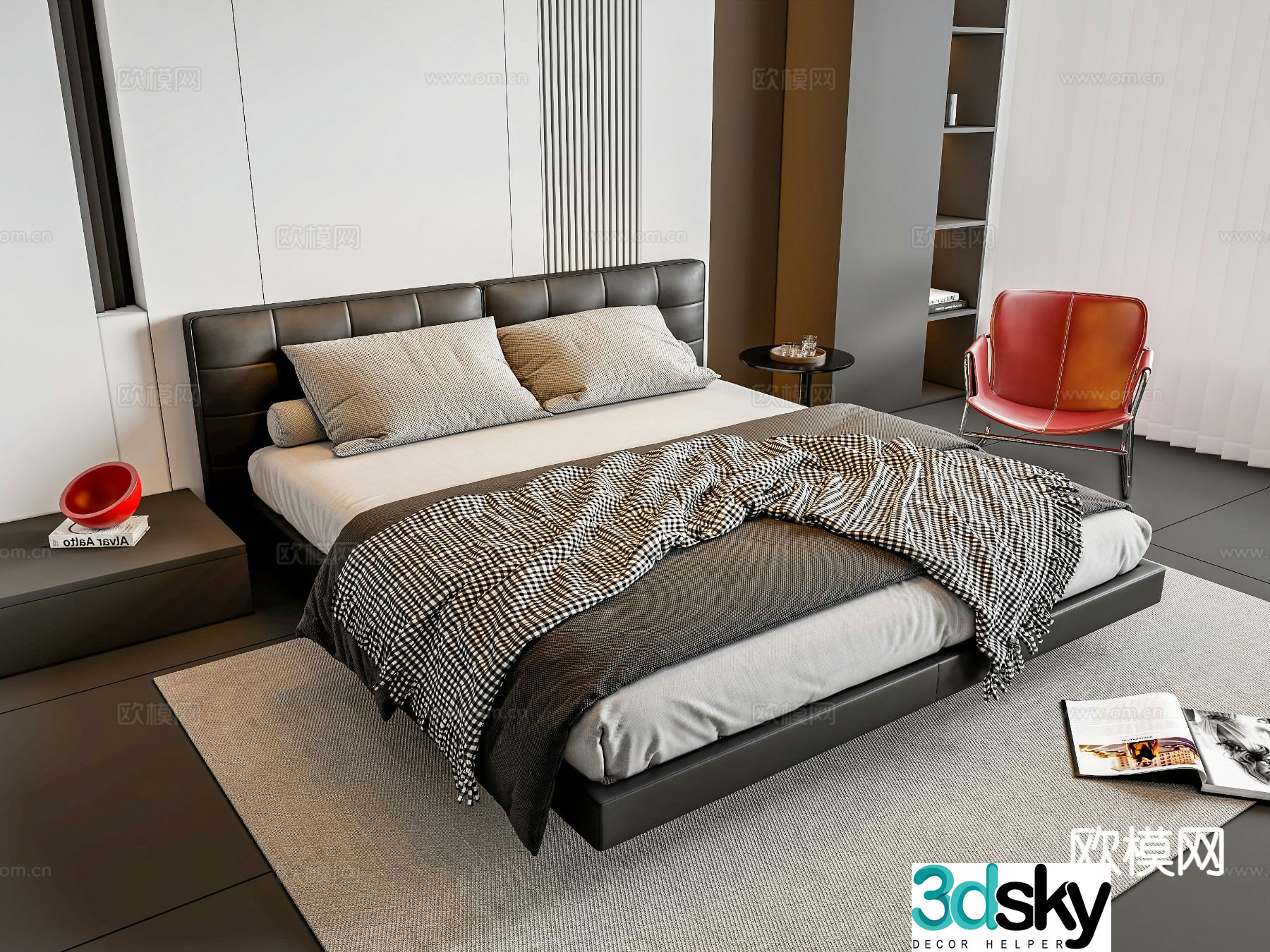 Italian double bed 3d model