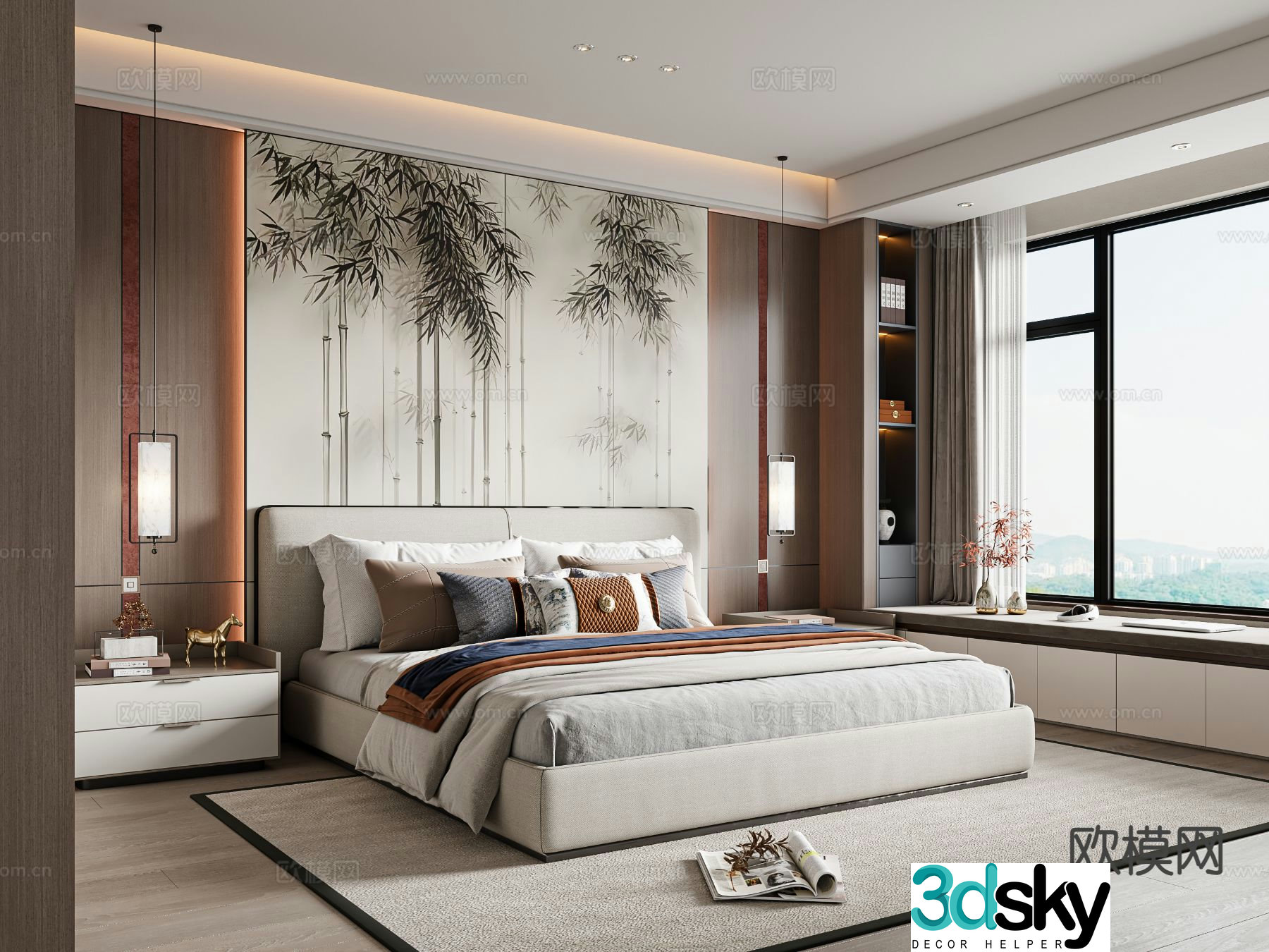 New Chinese style double bed 3d model