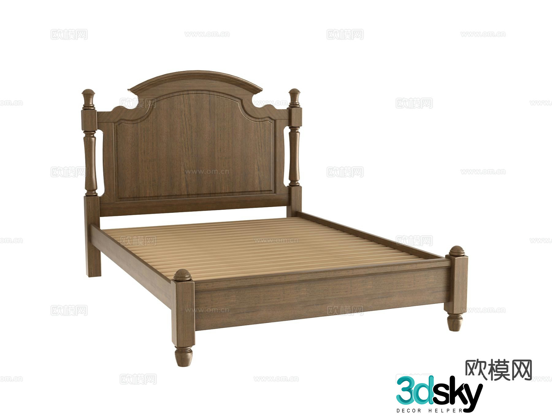American double bed bed frame 3d model