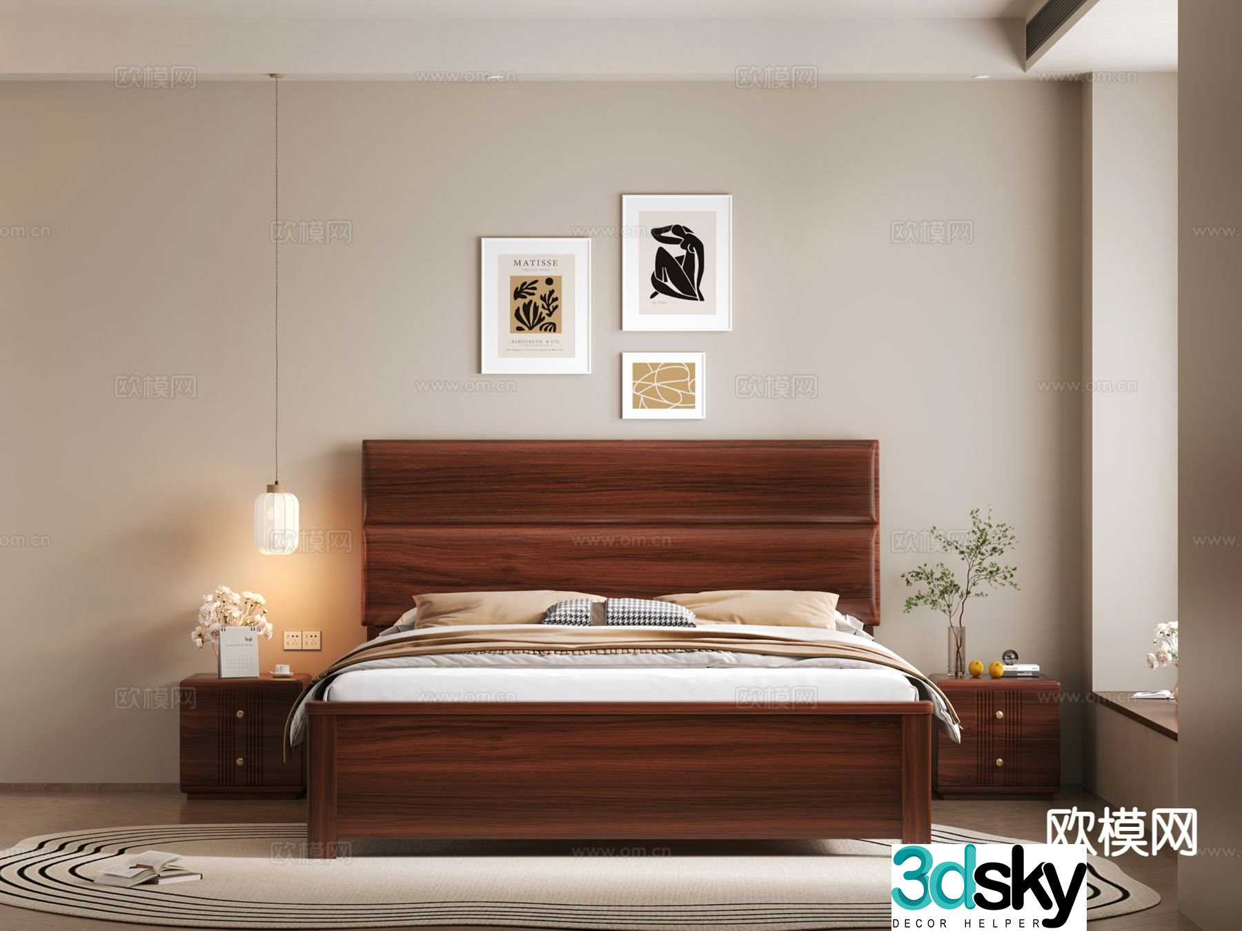 New Chinese style double bed 3d model