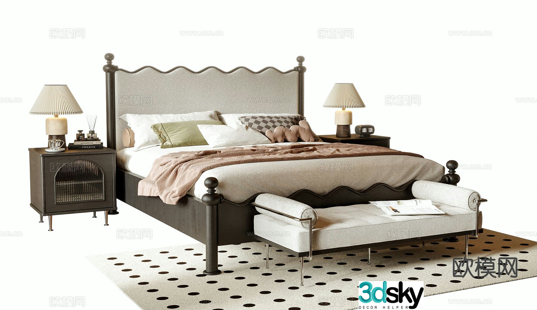 French double bed 3d model