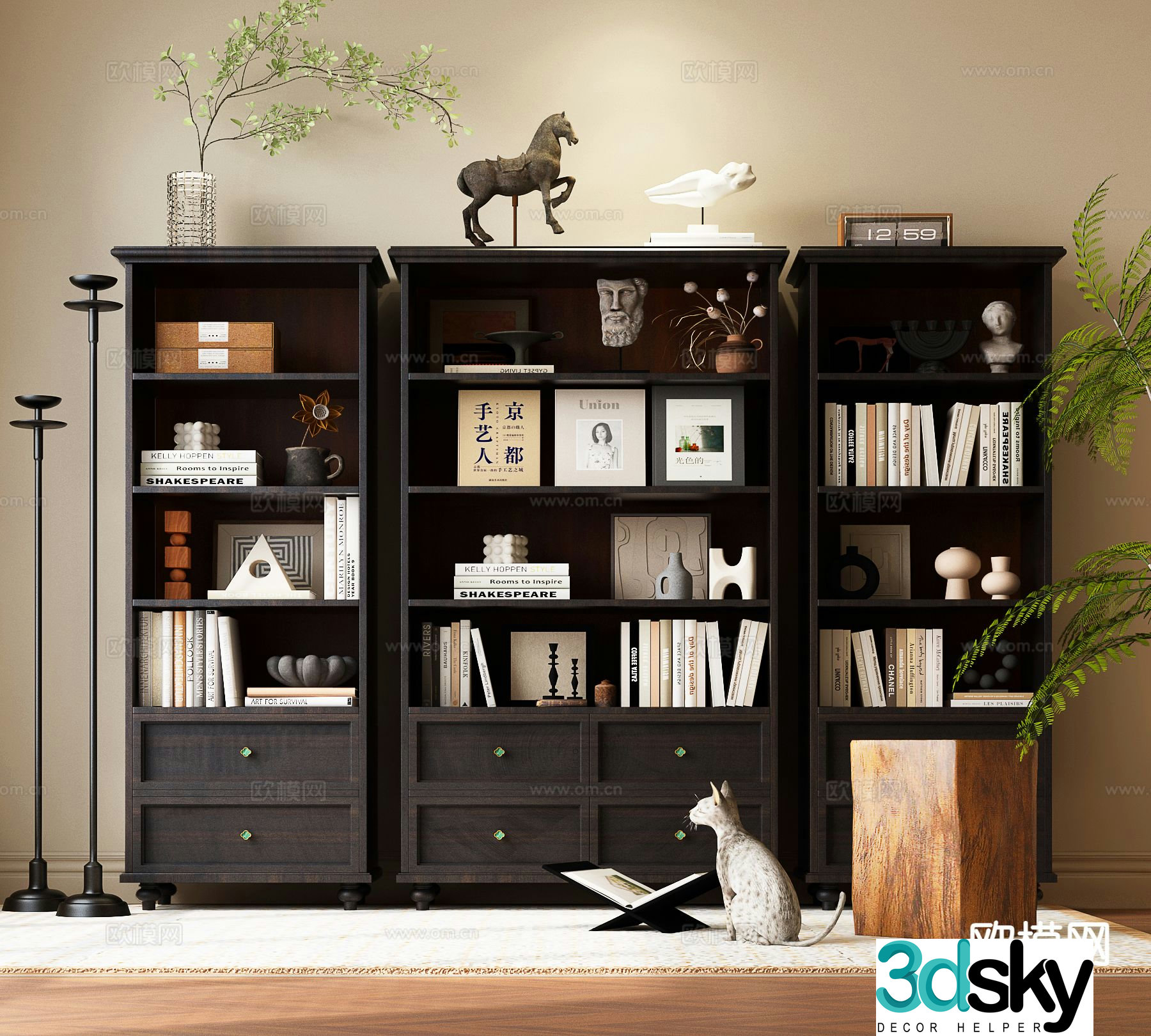 French bookcase bookshelf 3d model