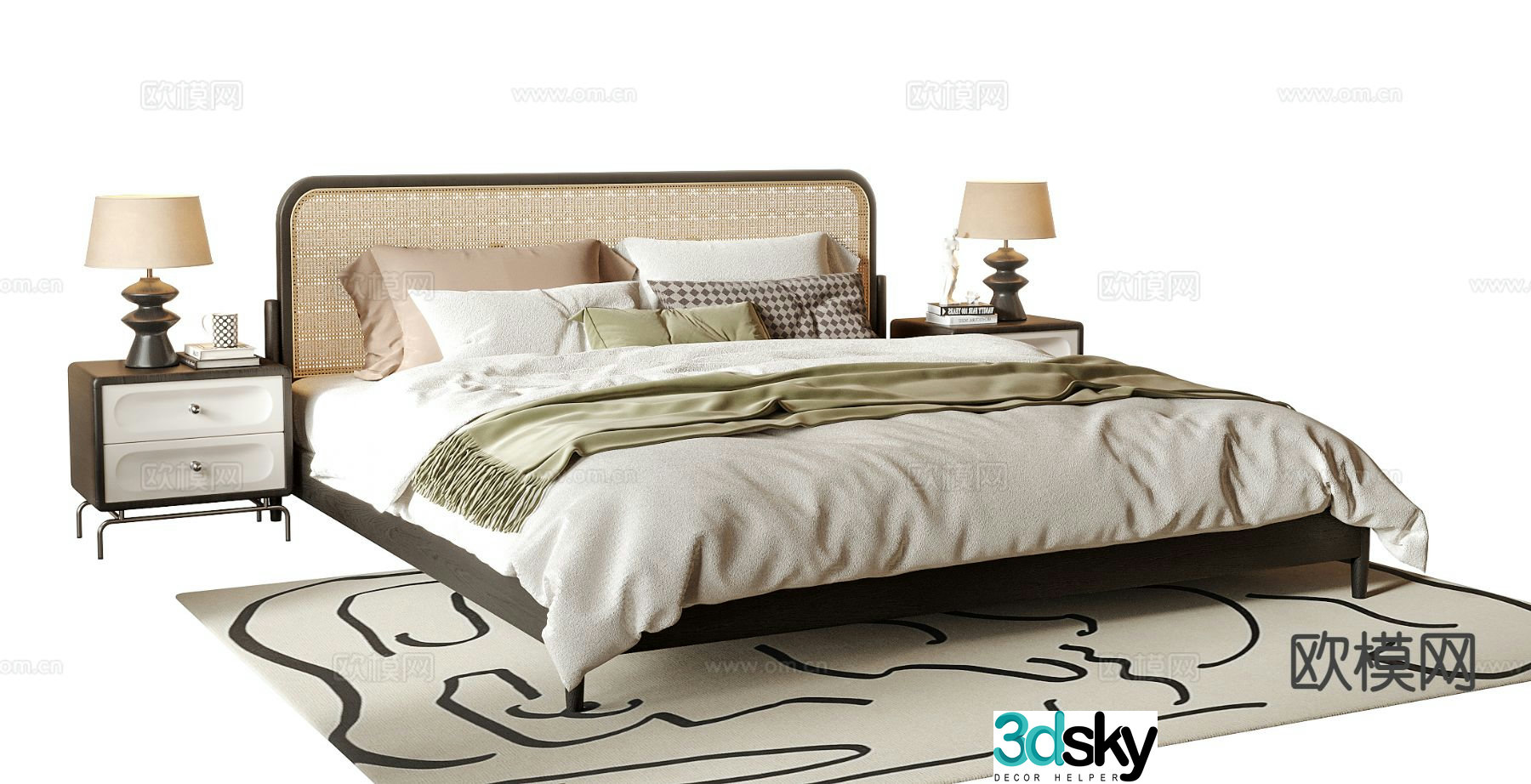 French double bed 3d model
