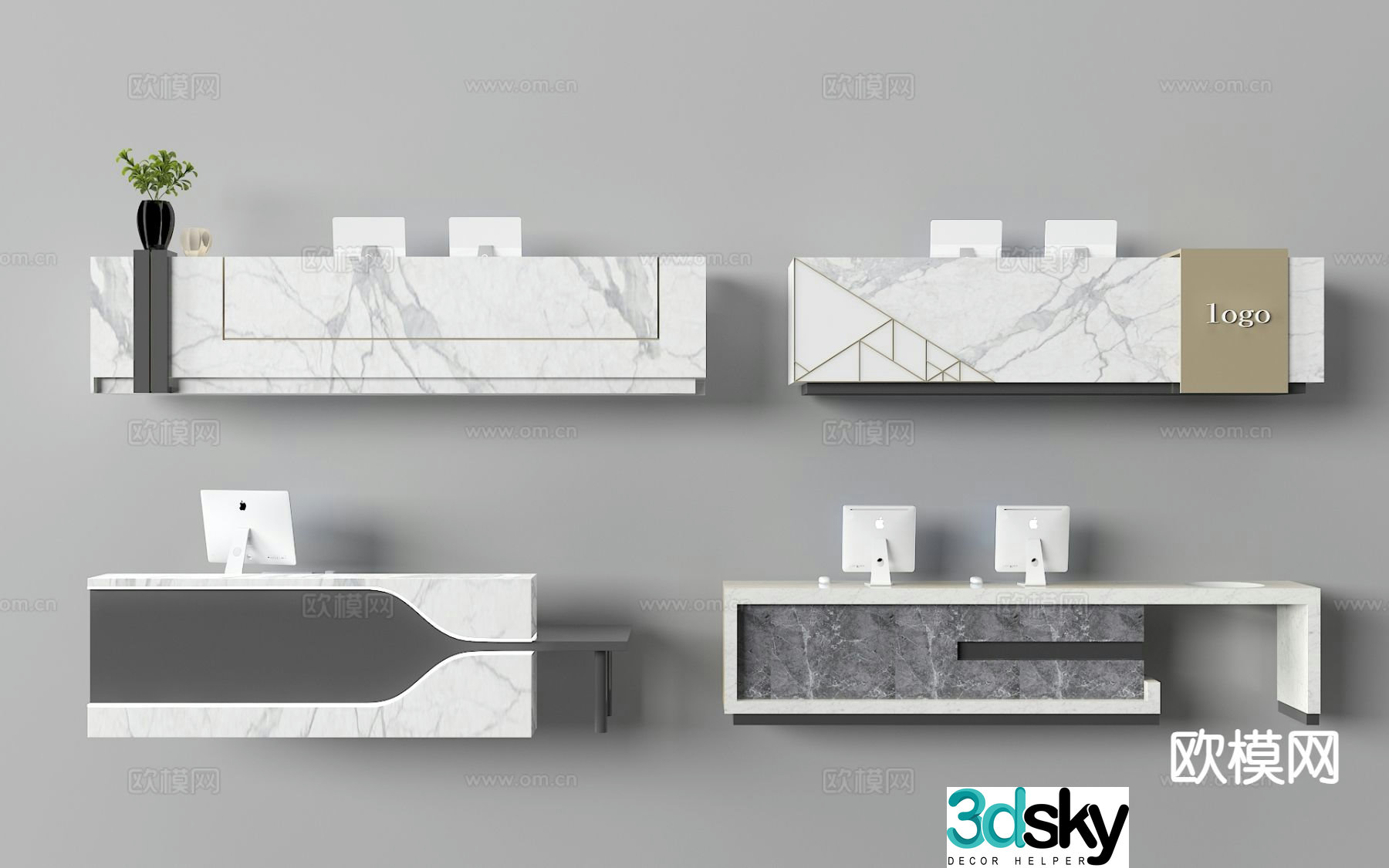 Modern front desk reception desk service desk 3d model