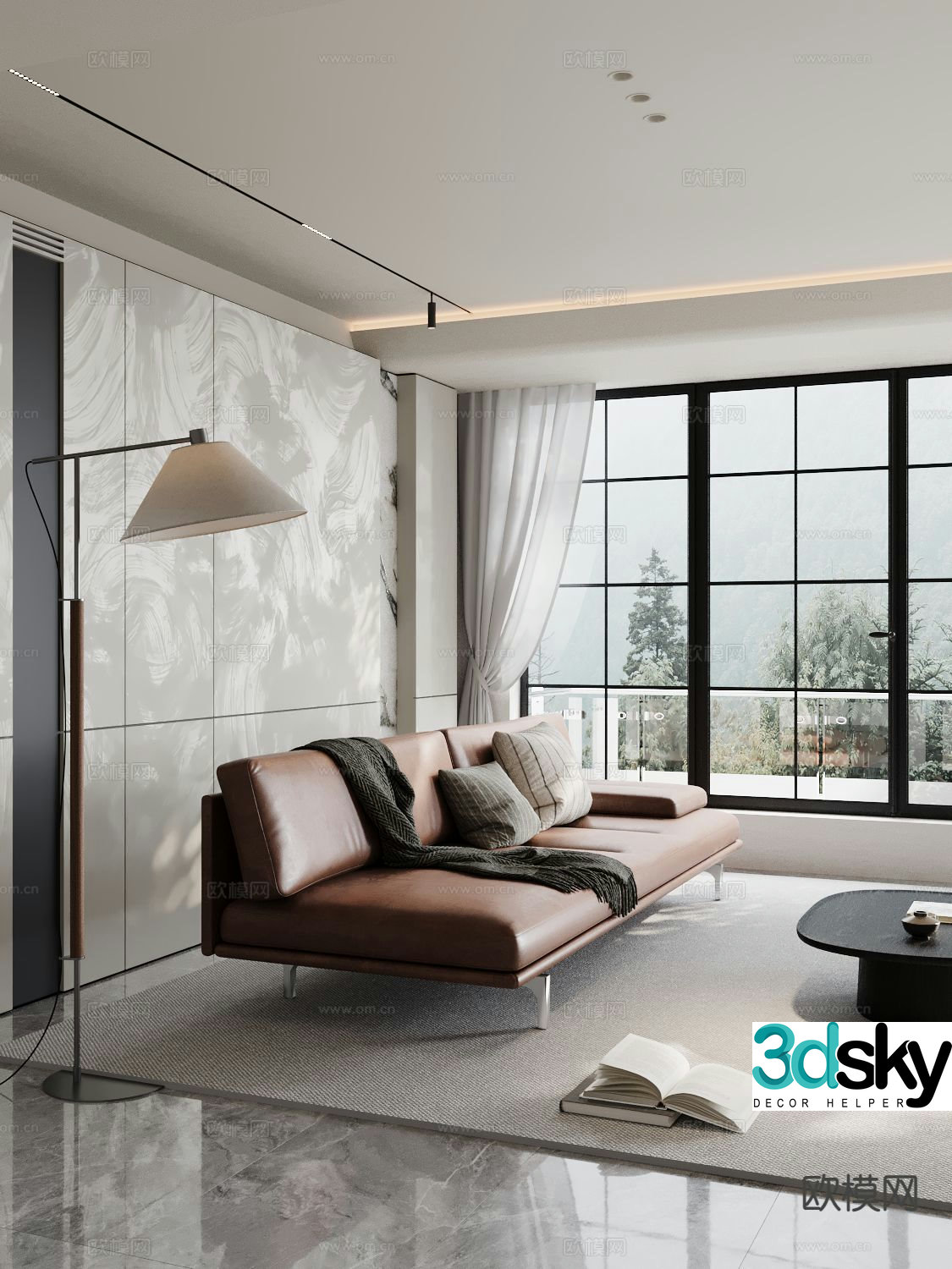 Modern leather sofa loveseat 3d model