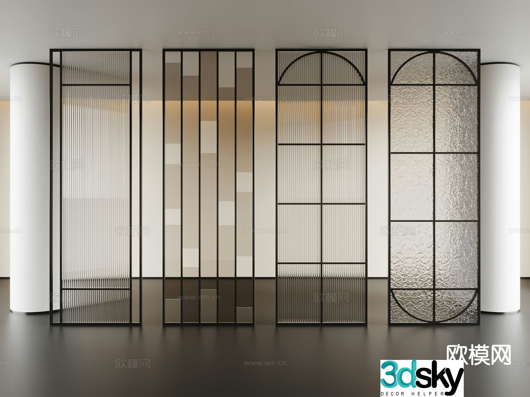 Glass brick partition entrance partition 3D model