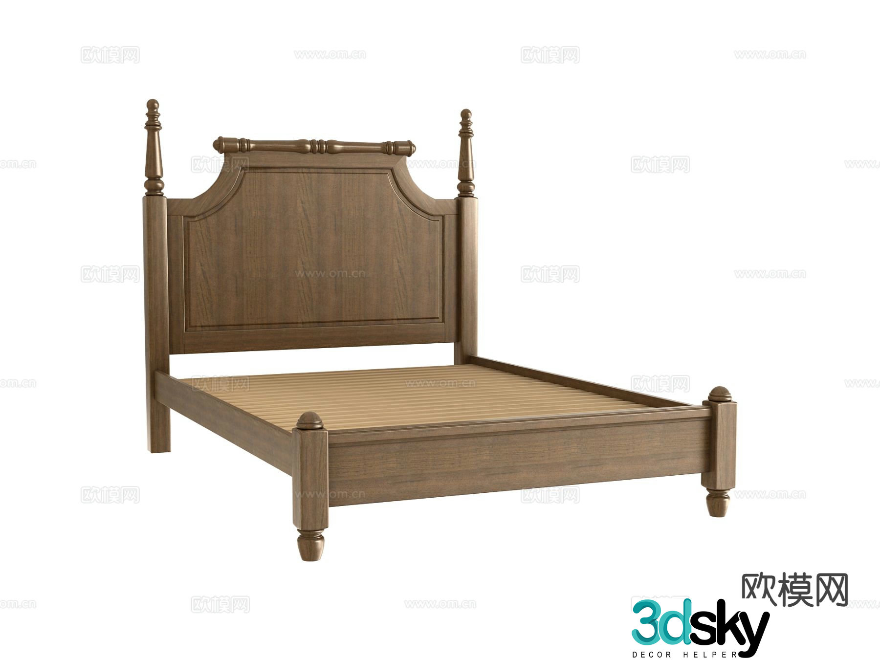 American double bed bed frame 3d model