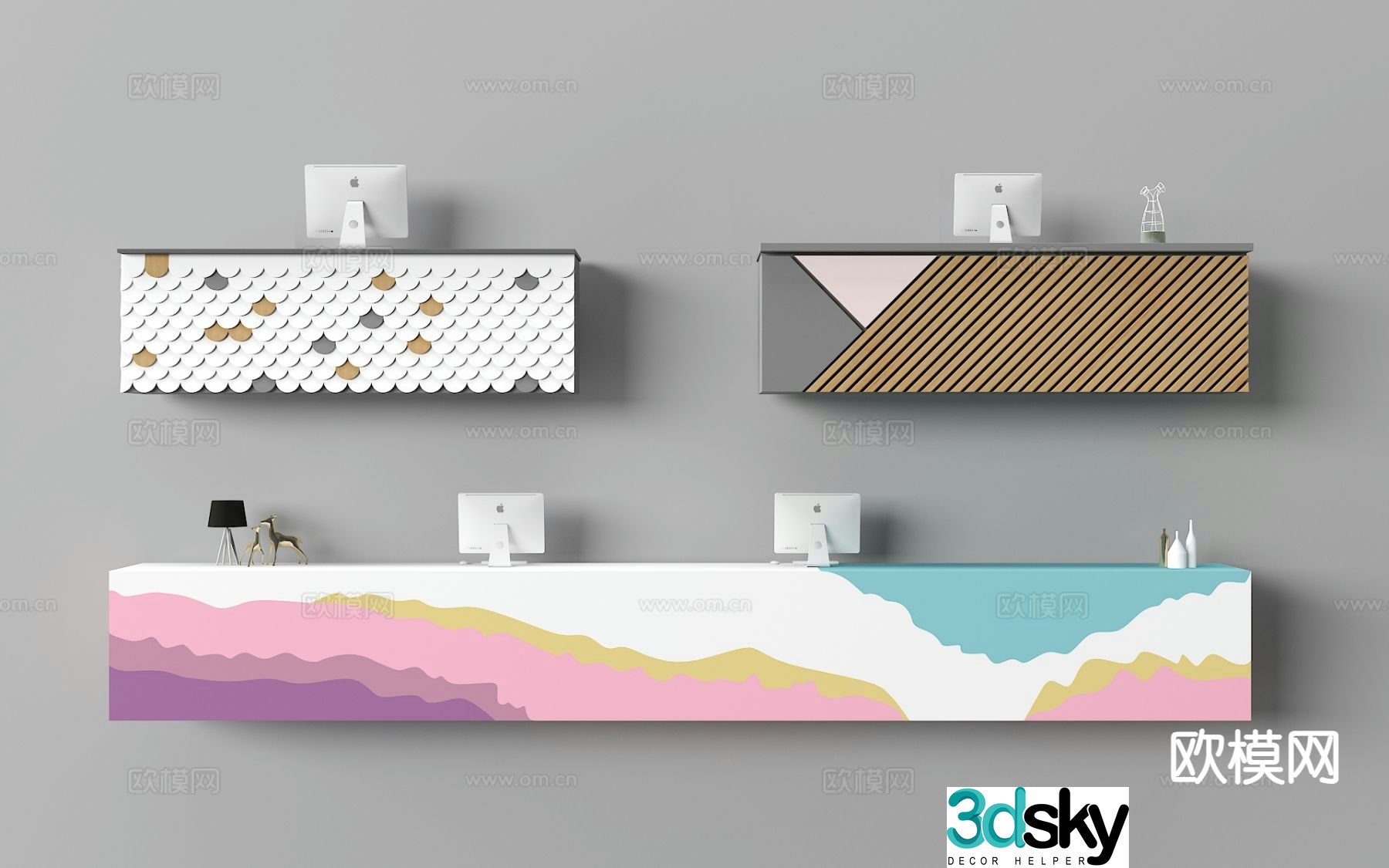 Modern front desk reception desk service desk 3d model