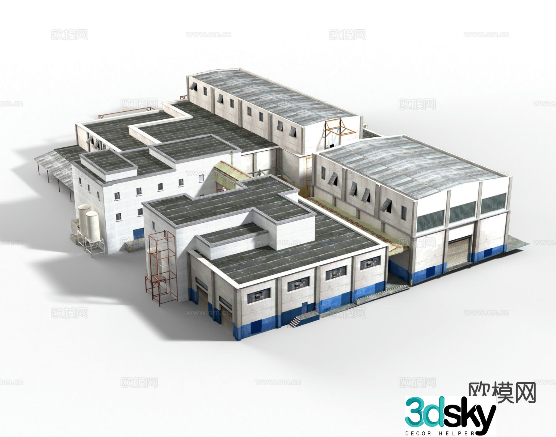 Industrial factory building 3D model of industrial park construction