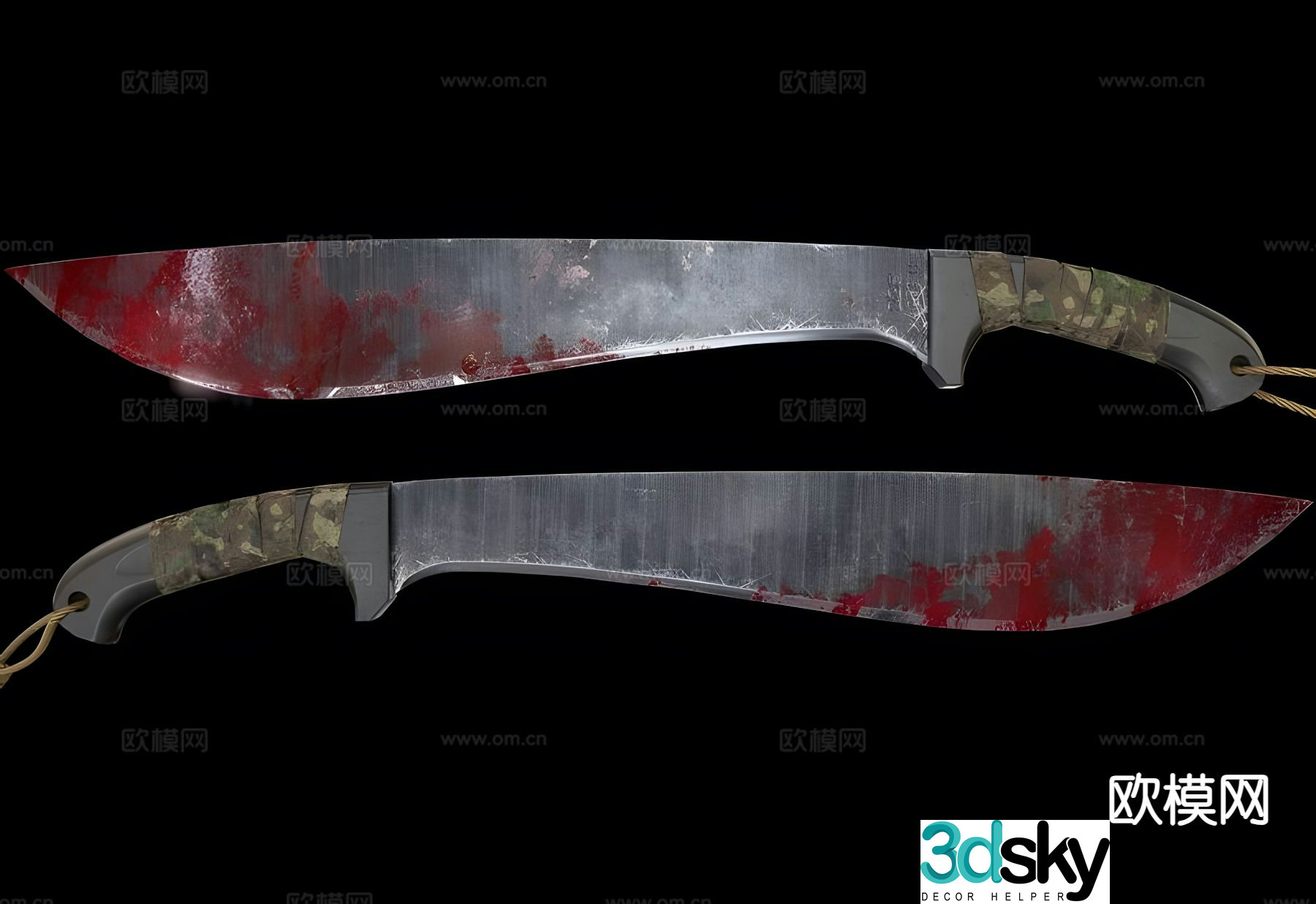 machete saber bloody knife 3d model
