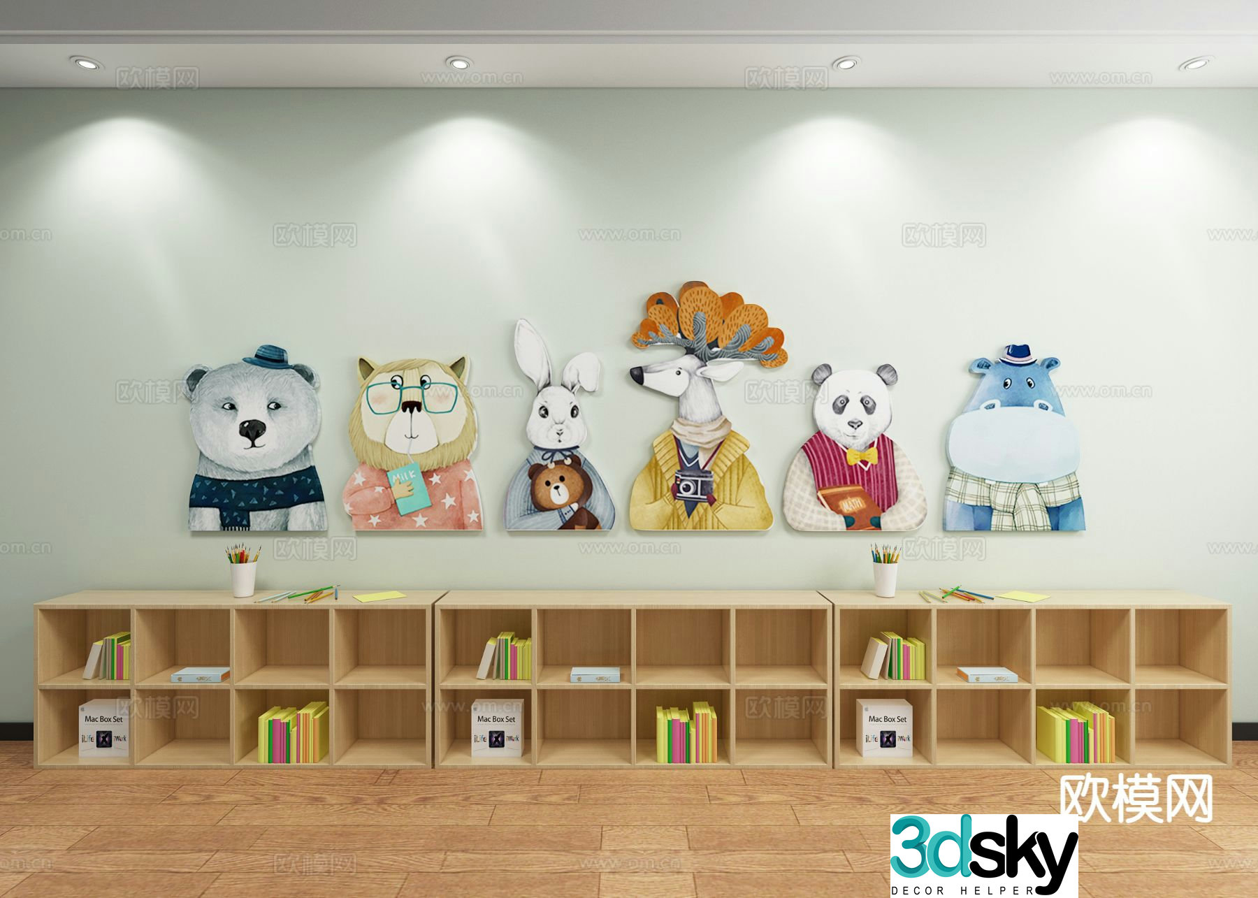 Modern children’s cabinet bookcase teaching aids rack 3d model