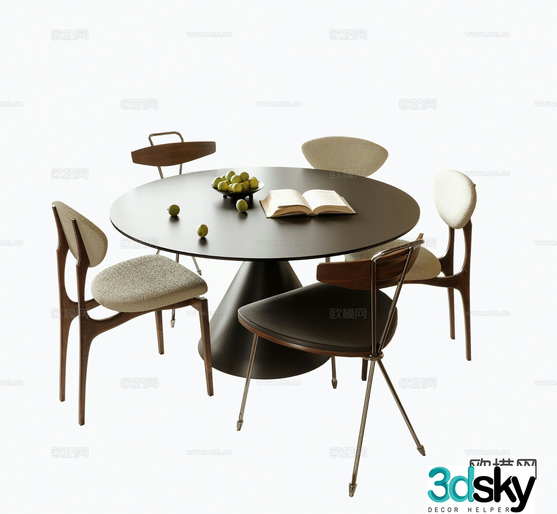 Medieval style dining table and chairs round dining table 3D model