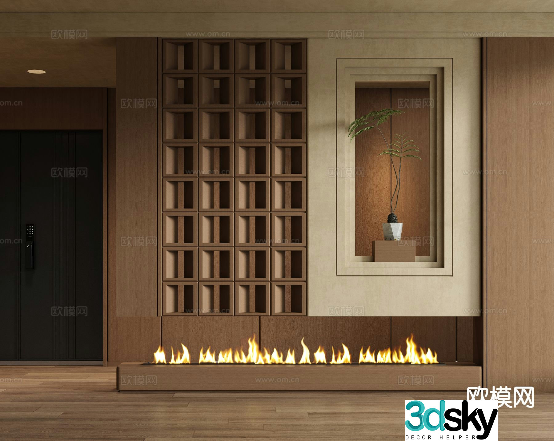 Middle-aged style partition 3D model of entrance partition
