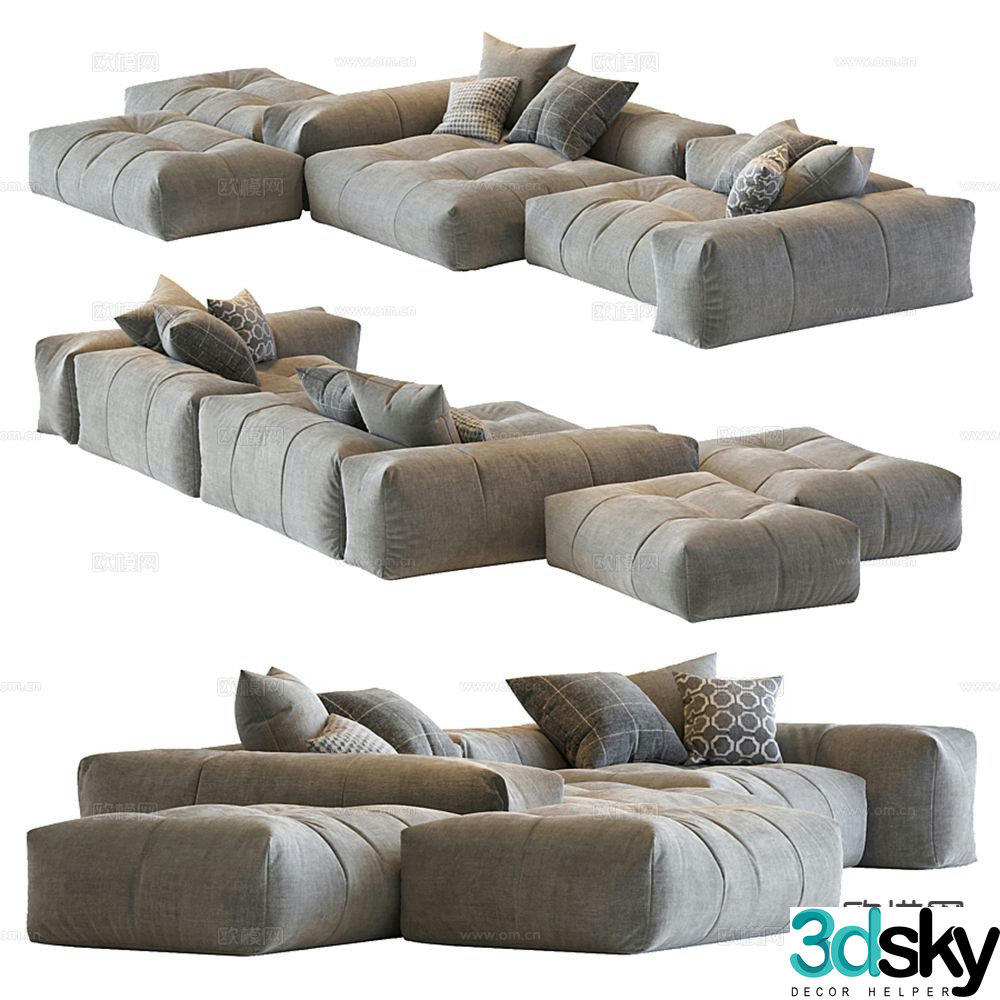 Modern multi-seater sofa modular sofa 3d model