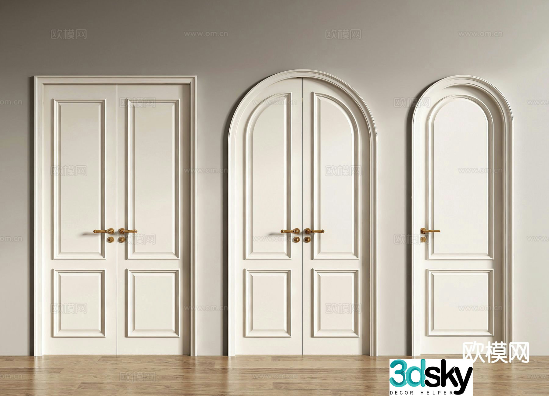 French door double door arched door 3d model