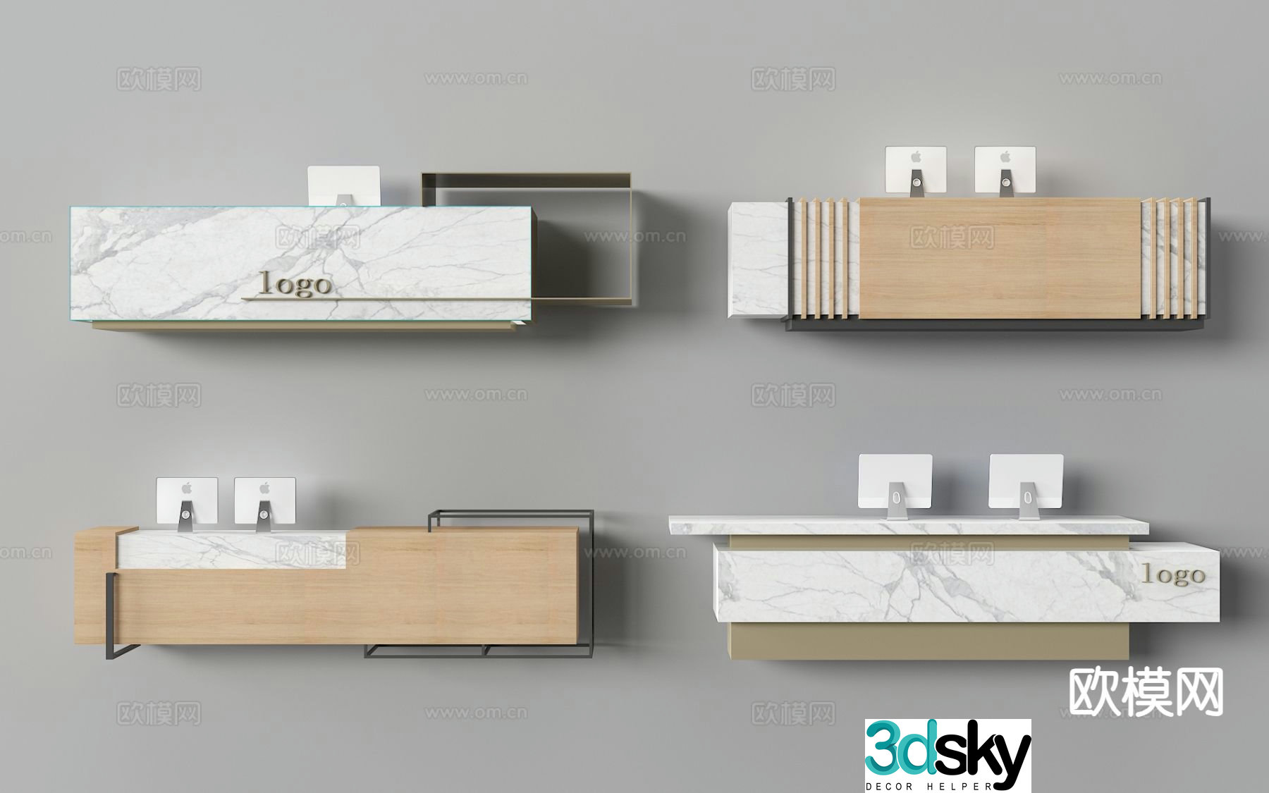 Modern front desk reception desk service desk 3d model