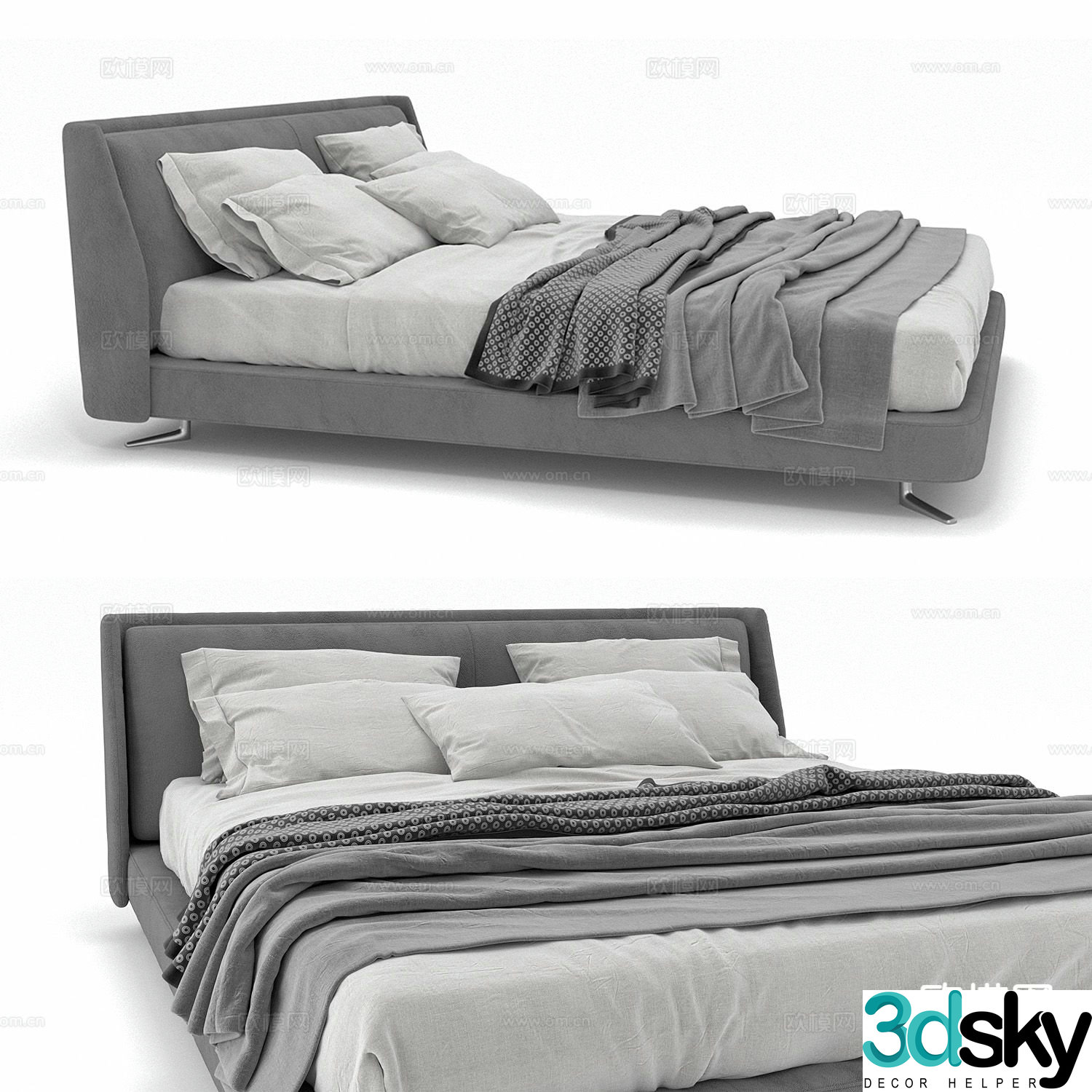 Modern fabric bed double bed 3d model