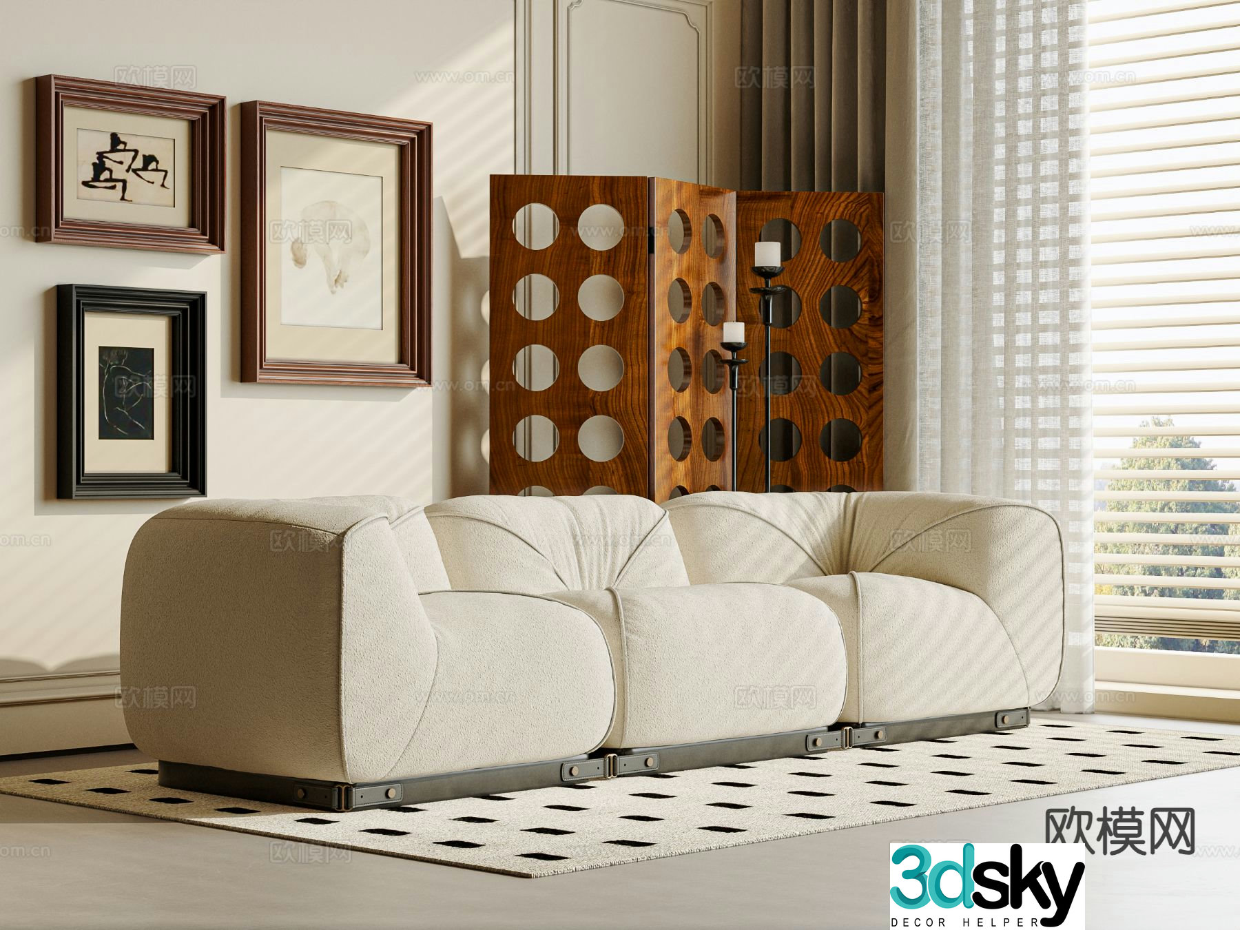 Three seater sofa upholstered sofa 3d model