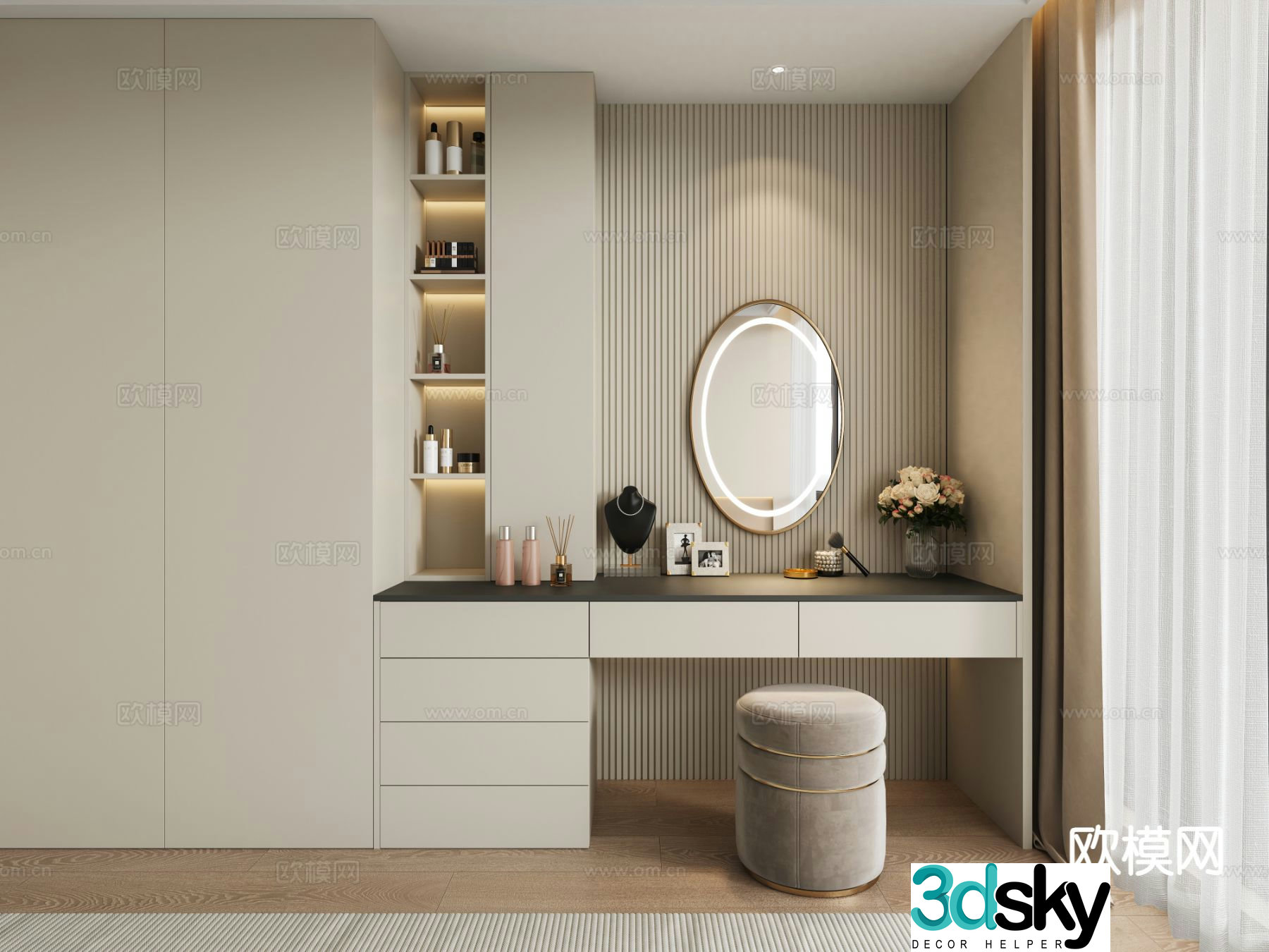 Cream style dressing table dressing table 3d model