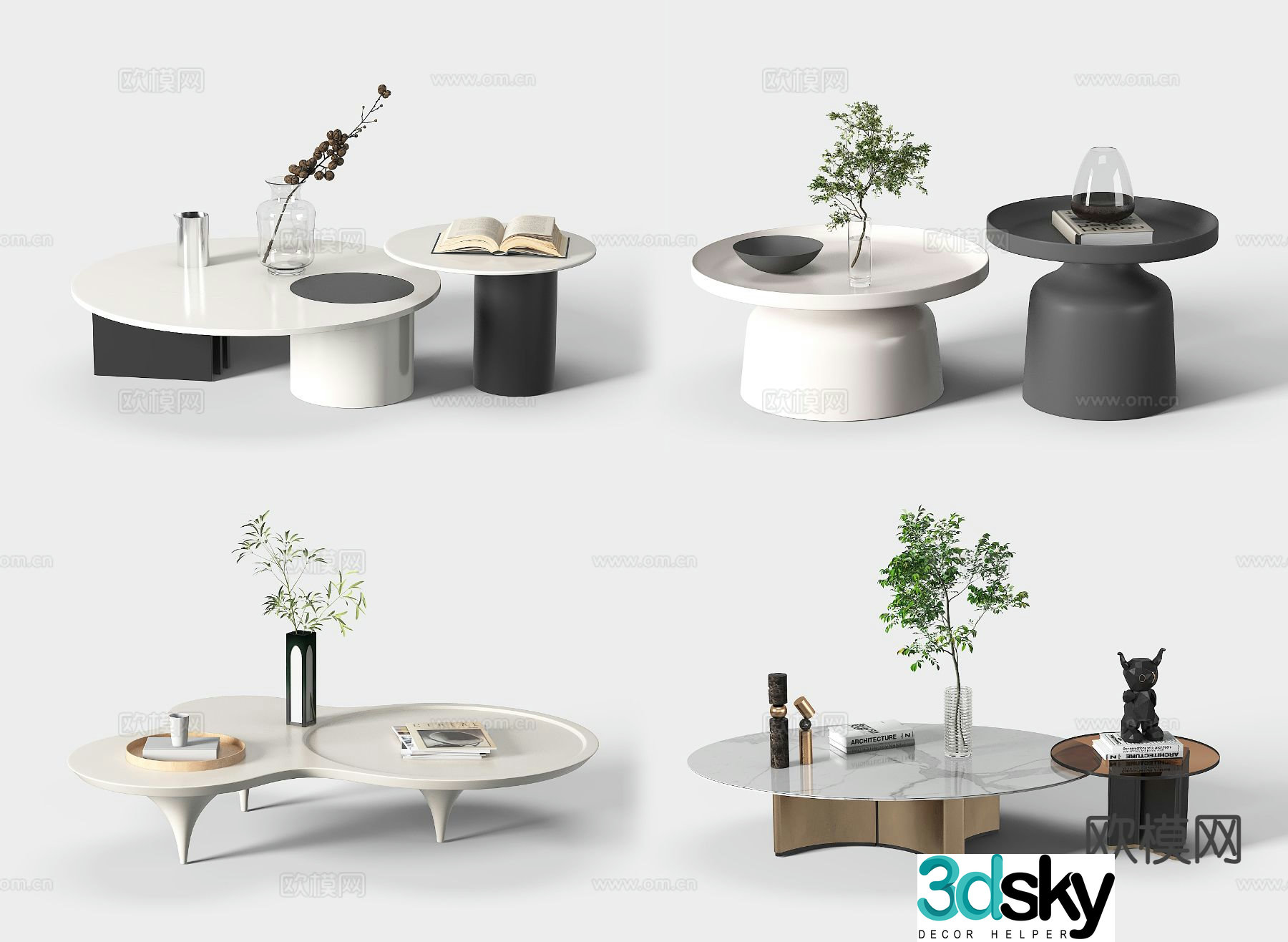 Cream style coffee table mother-in-law coffee table 3d model